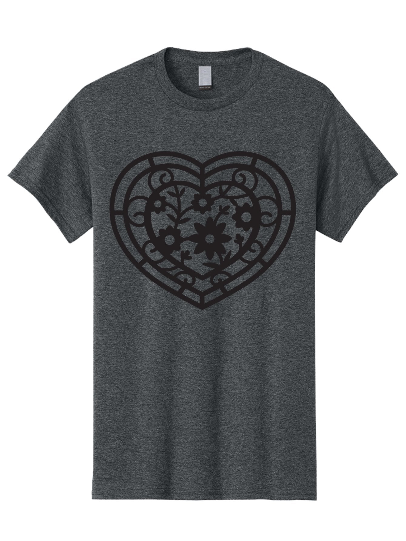 Heart Men'S Graphic Tee, 100% Cotton, Comfortable Casual Summer Wear, Machine Washable, Heart Shape, Floral Patterns, Black Outline, Ornate Details, Vintage Style, Love Symbol, Floral Motifs, Decorative Art Aab288 7