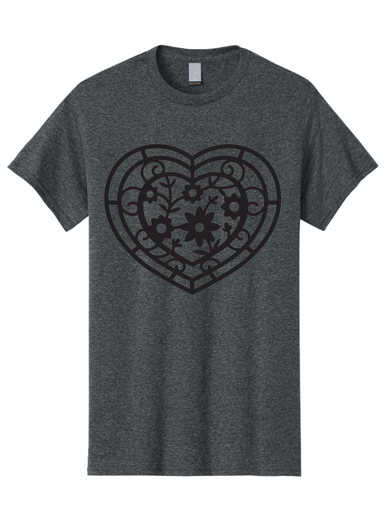 Heart Men'S Graphic Tee, 100% Cotton, Comfortable Casual Summer Wear, Machine Washable, Heart Shape, Floral Patterns, Black Outline, Ornate Details, Vintage Style, Love Symbol, Floral Motifs, Decorative Art Aab288 25