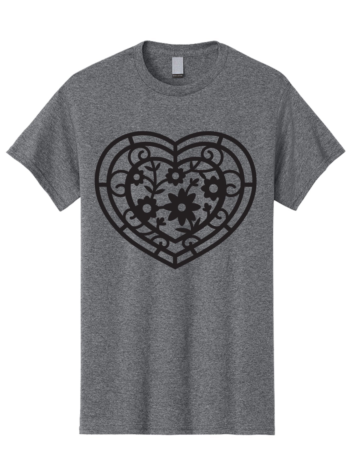 Heart Men'S Graphic Tee, 100% Cotton, Comfortable Casual Summer Wear, Machine Washable, Heart Shape, Floral Patterns, Black Outline, Ornate Details, Vintage Style, Love Symbol, Floral Motifs, Decorative Art Aab288 12