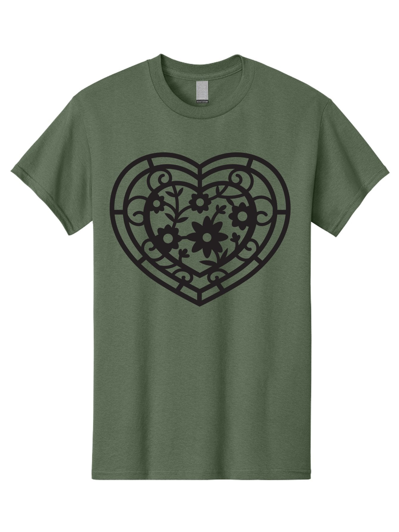 Heart Men'S Graphic Tee, 100% Cotton, Comfortable Casual Summer Wear, Machine Washable, Heart Shape, Floral Patterns, Black Outline, Ornate Details, Vintage Style, Love Symbol, Floral Motifs, Decorative Art Aab288 14