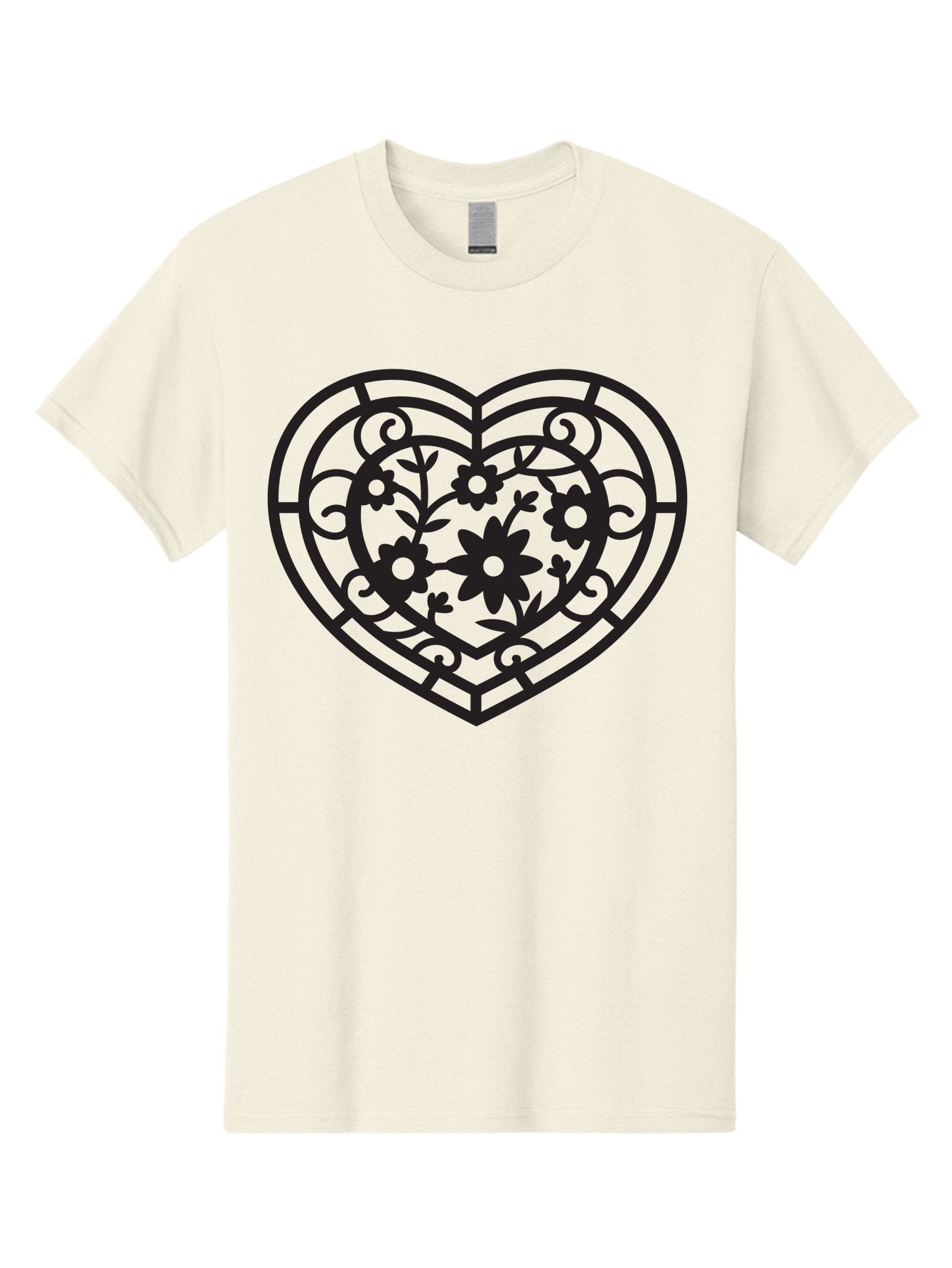 Heart Men'S Graphic Tee, 100% Cotton, Comfortable Casual Summer Wear, Machine Washable, Heart Shape, Floral Patterns, Black Outline, Ornate Details, Vintage Style, Love Symbol, Floral Motifs, Decorative Art Aab288 8
