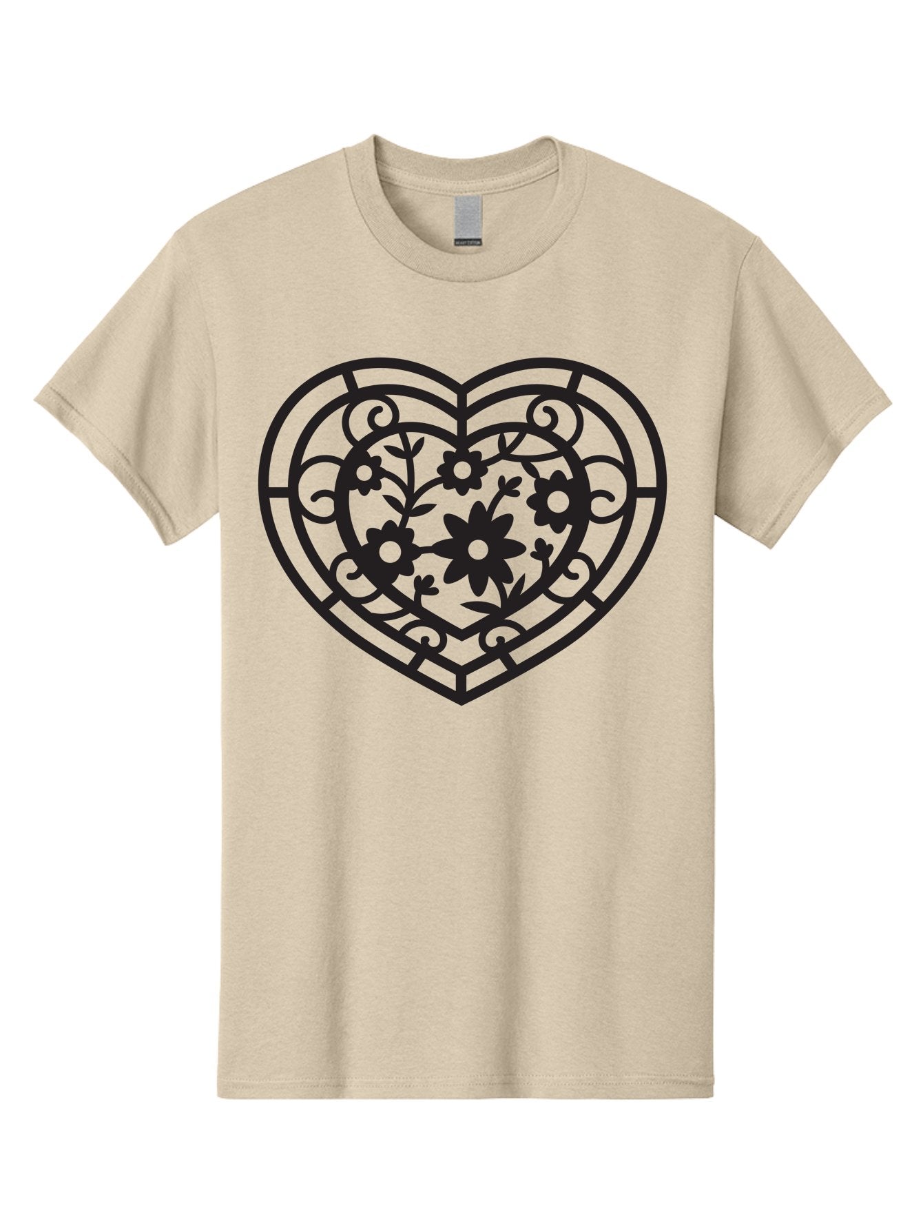 Heart Men'S Graphic Tee, 100% Cotton, Comfortable Casual Summer Wear, Machine Washable, Heart Shape, Floral Patterns, Black Outline, Ornate Details, Vintage Style, Love Symbol, Floral Motifs, Decorative Art Aab288 15