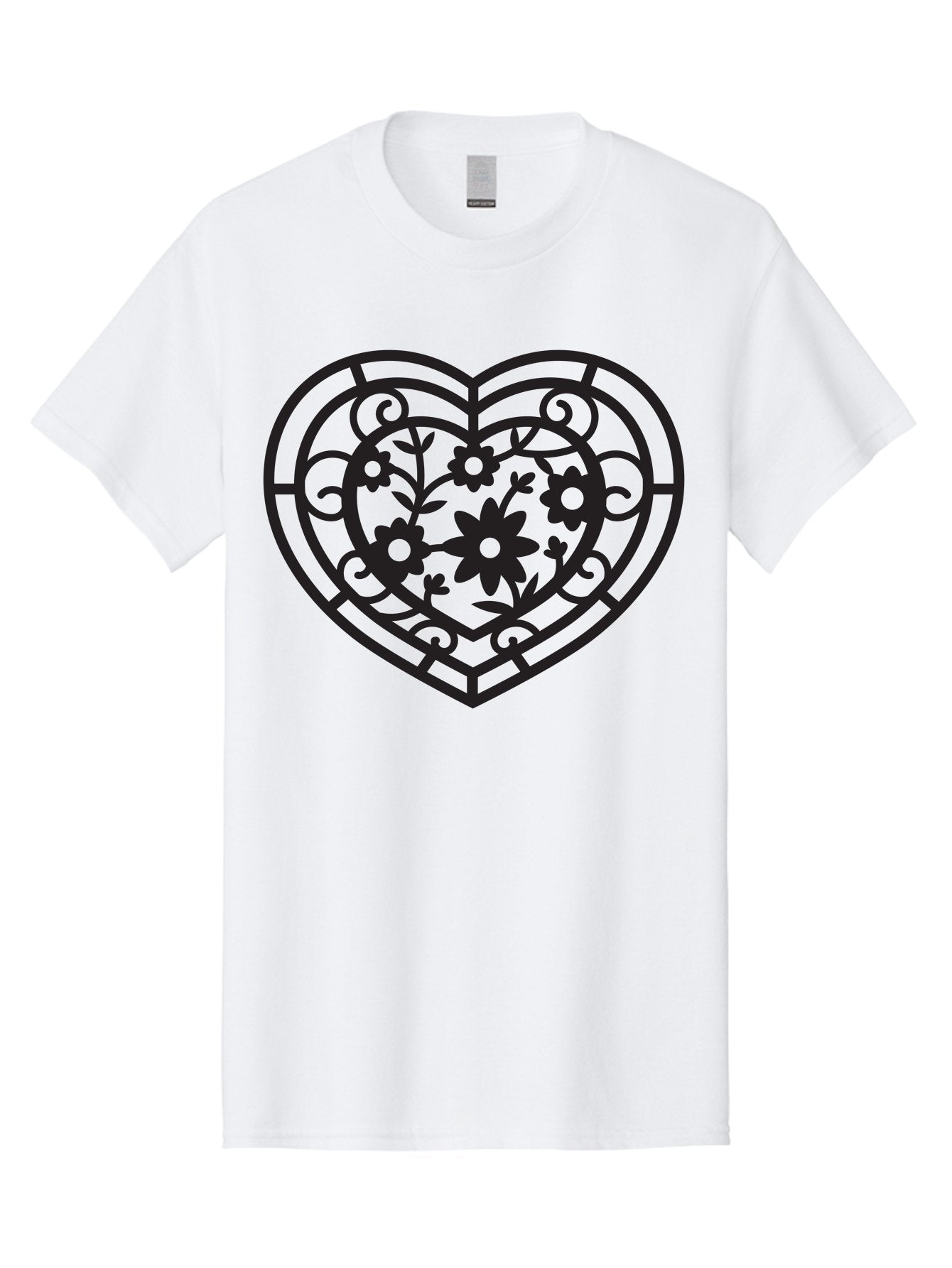 Heart Men'S Graphic Tee, 100% Cotton, Comfortable Casual Summer Wear, Machine Washable, Heart Shape, Floral Patterns, Black Outline, Ornate Details, Vintage Style, Love Symbol, Floral Motifs, Decorative Art Aab288 13