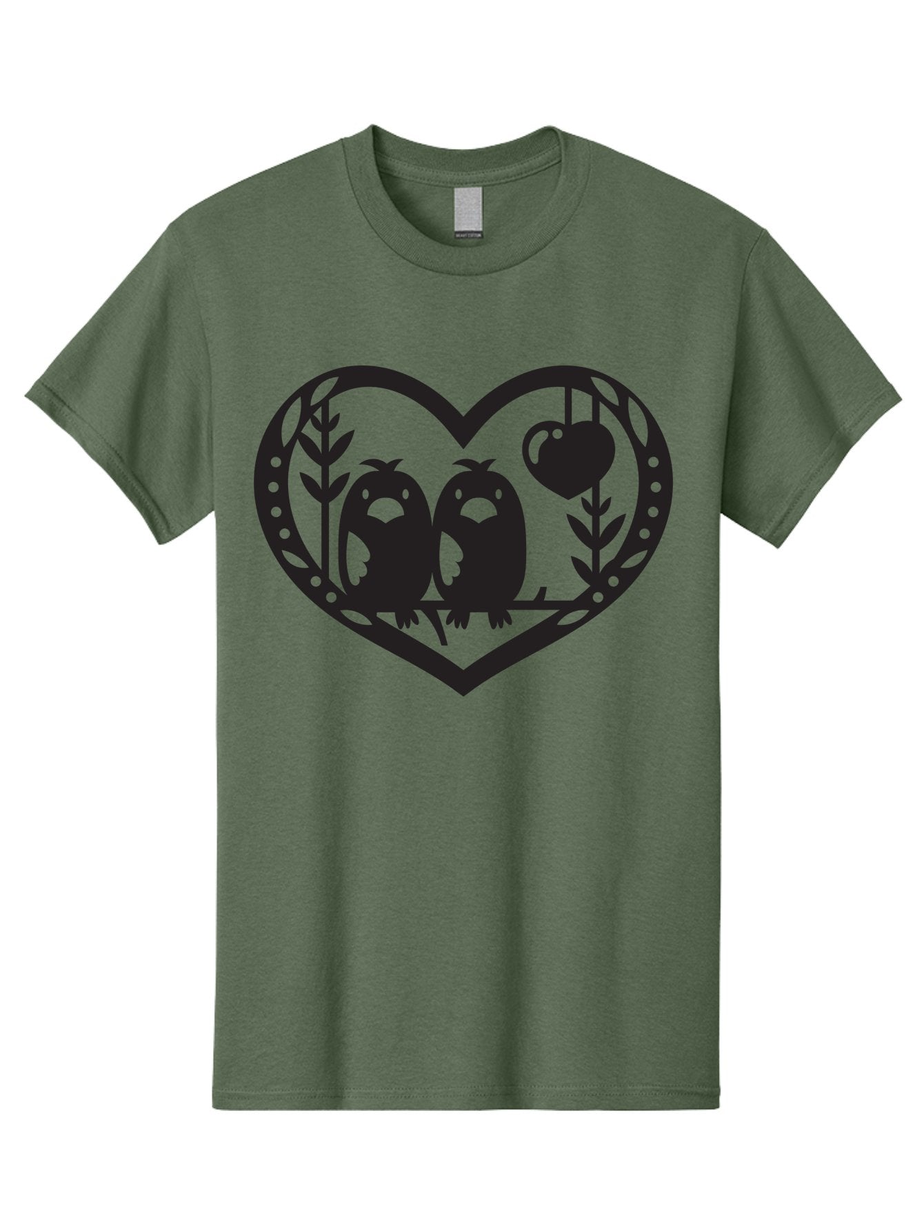 Love-Birds-1 Men'S Graphic Tee, 100% Cotton, Comfortable Casual Summer Wear, Machine Washable, Pair Of Birds Perched On Branch, Heart-Shaped Frame, Love Symbolism, Decorative Design, Minimalist Style, Simple Shapes, Cute Illustration, Aab291