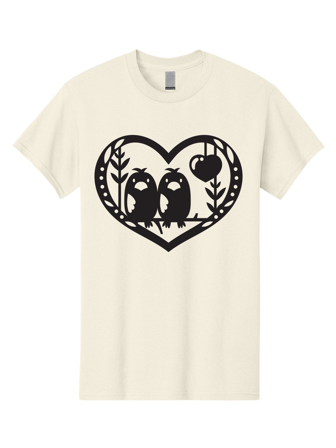 Love-Birds-1 Men'S Graphic Tee, 100% Cotton, Comfortable Casual Summer Wear, Machine Washable, Pair Of Birds Perched On Branch, Heart-Shaped Frame, Love Symbolism, Decorative Design, Minimalist Style, Simple Shapes, Cute Illustration, Aab291 7