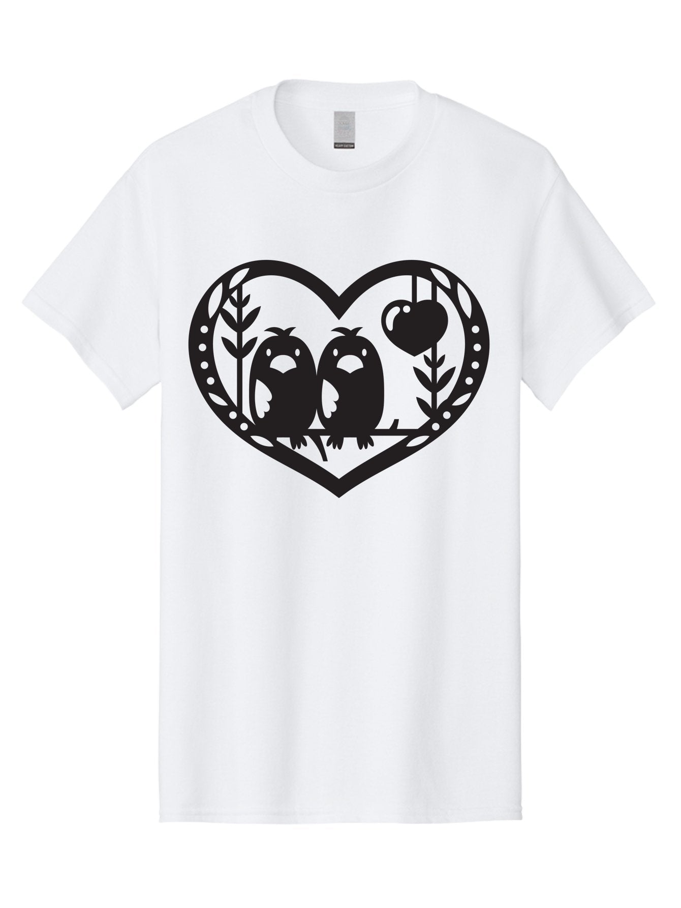 Love-Birds-1 Men'S Graphic Tee, 100% Cotton, Comfortable Casual Summer Wear, Machine Washable, Pair Of Birds Perched On Branch, Heart-Shaped Frame, Love Symbolism, Decorative Design, Minimalist Style, Simple Shapes, Cute Illustration, Aab291 15