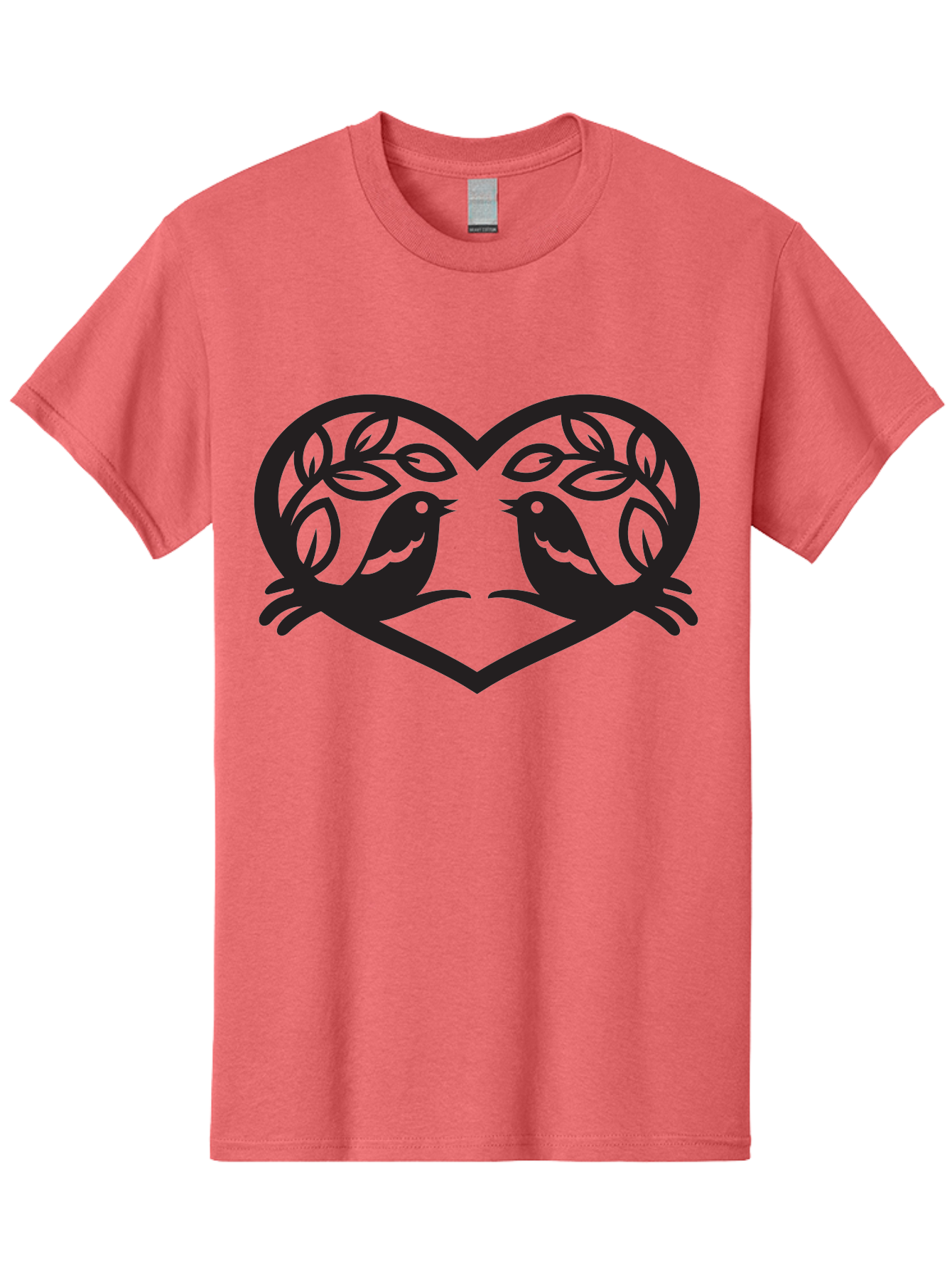 Love-Birds-Heart Men'S Graphic Tee, 100% Cotton, Comfortable Casual Summer Wear, Machine Washable, Love Birds, Heart Shape, Leafy Branches, Couple Birds, Tender Moment, Symbol Of Love, Peaceful Scene, Nature-Inspired Art Aab292