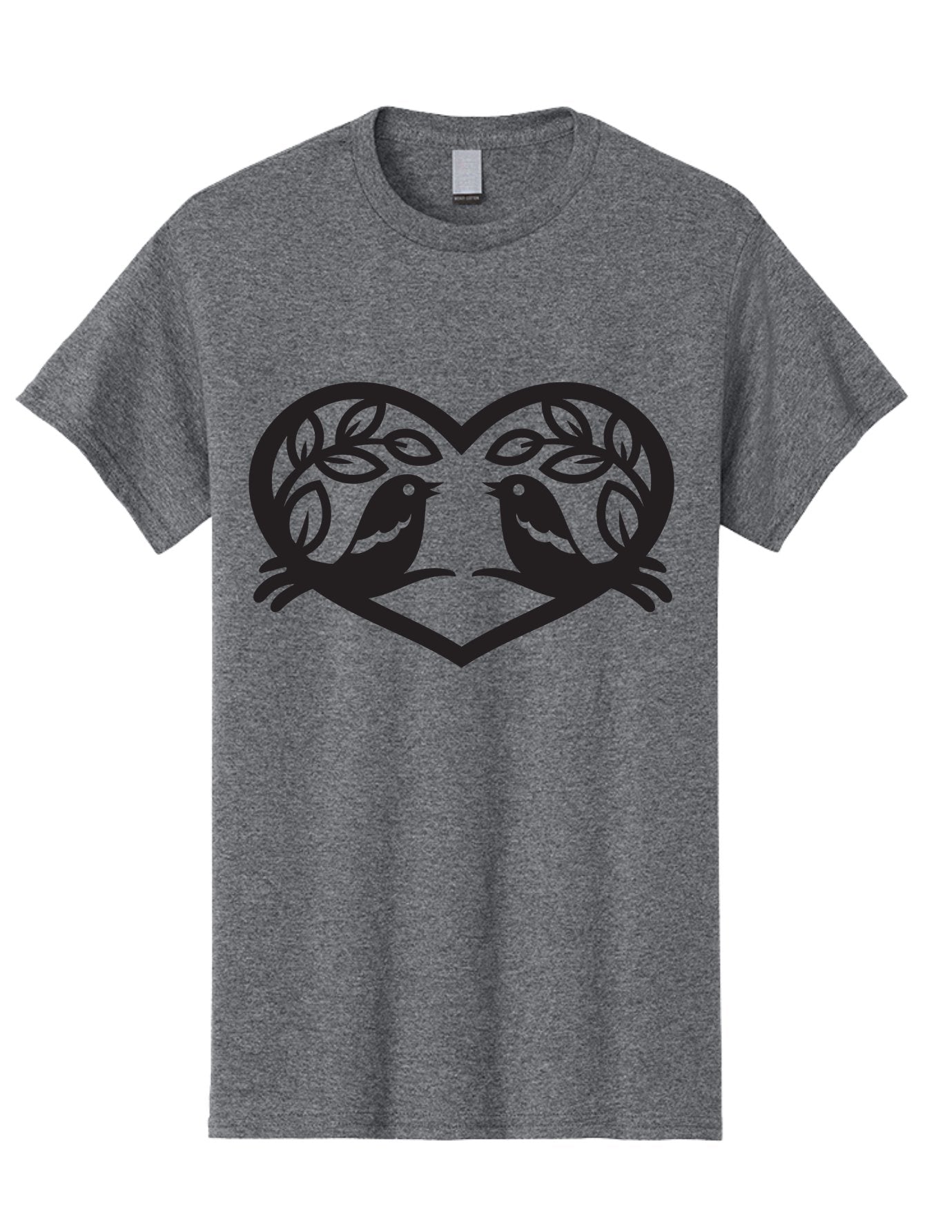 Love-Birds-Heart Men'S Graphic Tee, 100% Cotton, Comfortable Casual Summer Wear, Machine Washable, Love Birds, Heart Shape, Leafy Branches, Couple Birds, Tender Moment, Symbol Of Love, Peaceful Scene, Nature-Inspired Art Aab292 9