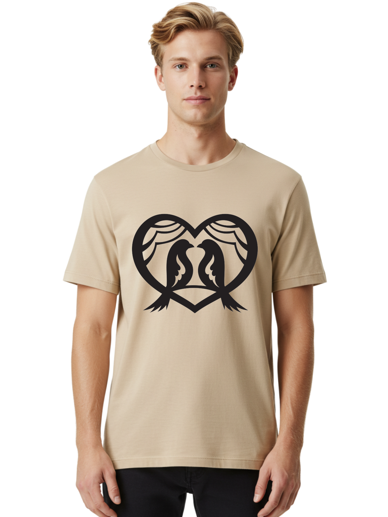 Love-Birds Men'S Graphic Tee, 100% Cotton, Comfortable Casual Summer Wear, Machine Washable, Two Doves, Doves Kissing, Heart Shape, Symbol Of Love, Peaceful Doves, Love Birds, Heart Symbol, Gentle Creatures, Symbolic Art, Dove Hearts Aab293 26