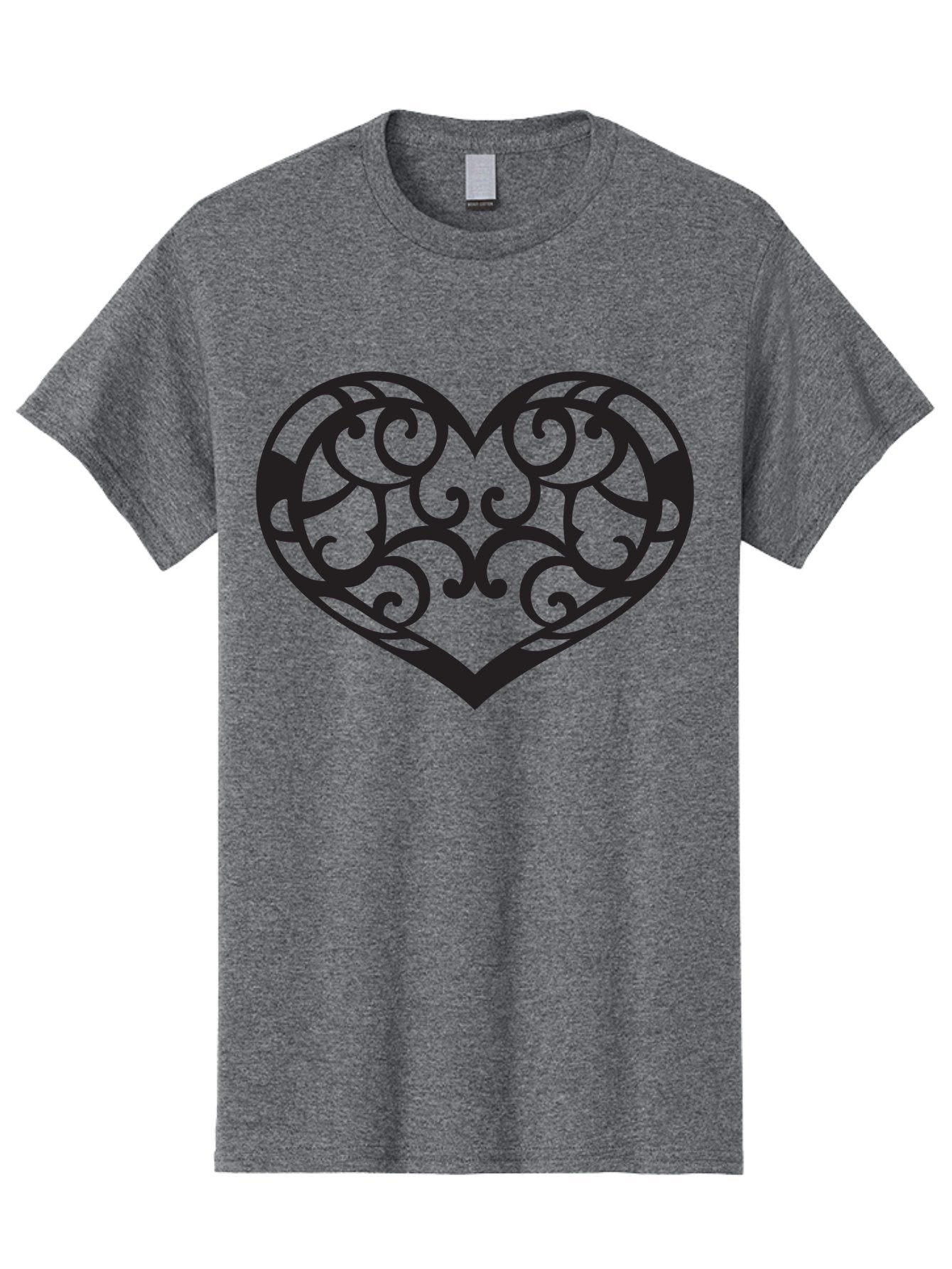 Ornate-Heart Men'S Graphic Tee, 100% Cotton, Comfortable Casual Summer Wear, Machine Washable, Ornate Heart Design, Swirling Patterns, Intricate Details, Symbolic Love, Decorative Art, Valentines Day Theme, Filigree Heart Aab296 10