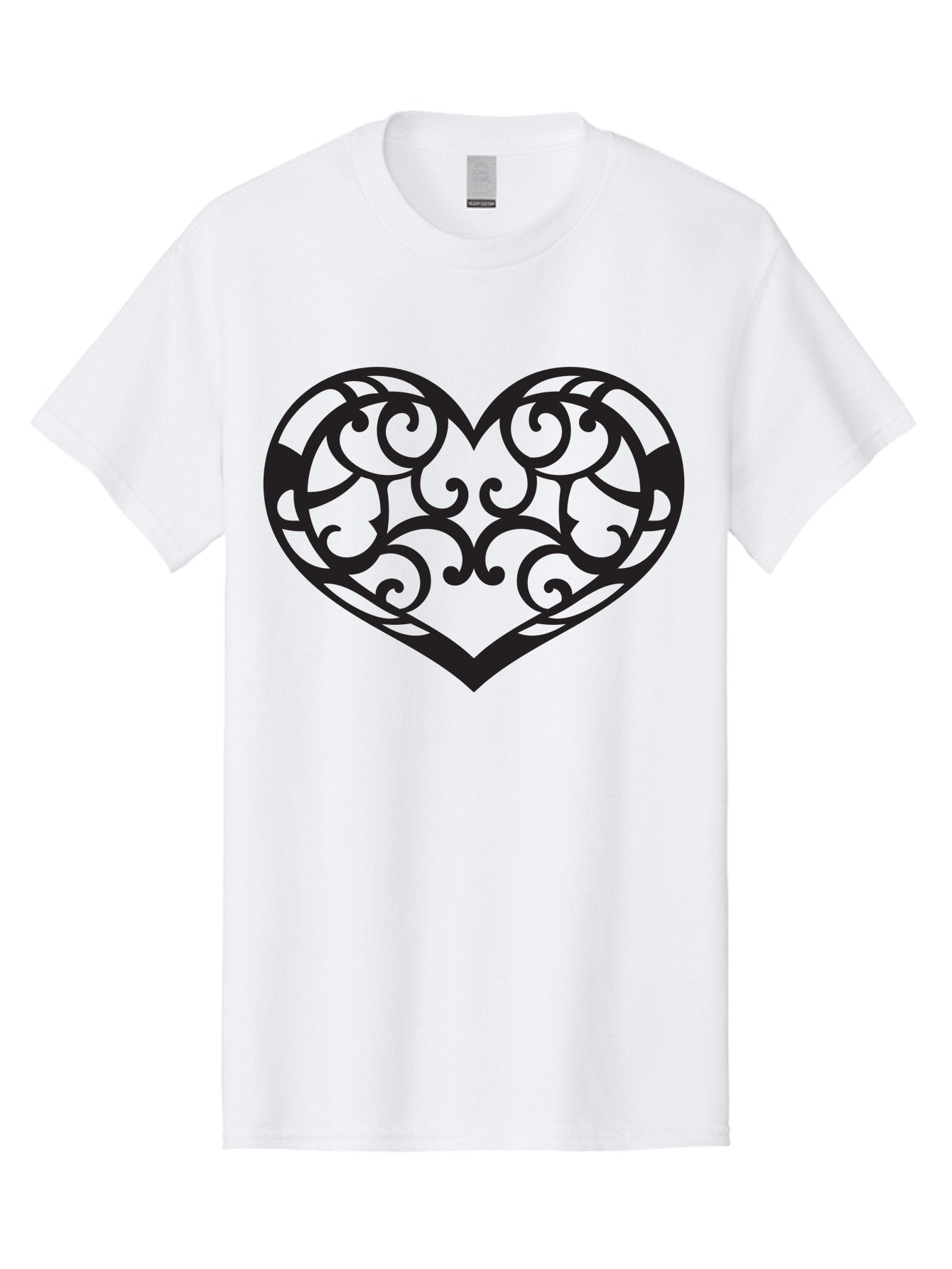 Ornate-Heart Men'S Graphic Tee, 100% Cotton, Comfortable Casual Summer Wear, Machine Washable, Ornate Heart Design, Swirling Patterns, Intricate Details, Symbolic Love, Decorative Art, Valentines Day Theme, Filigree Heart Aab296 15