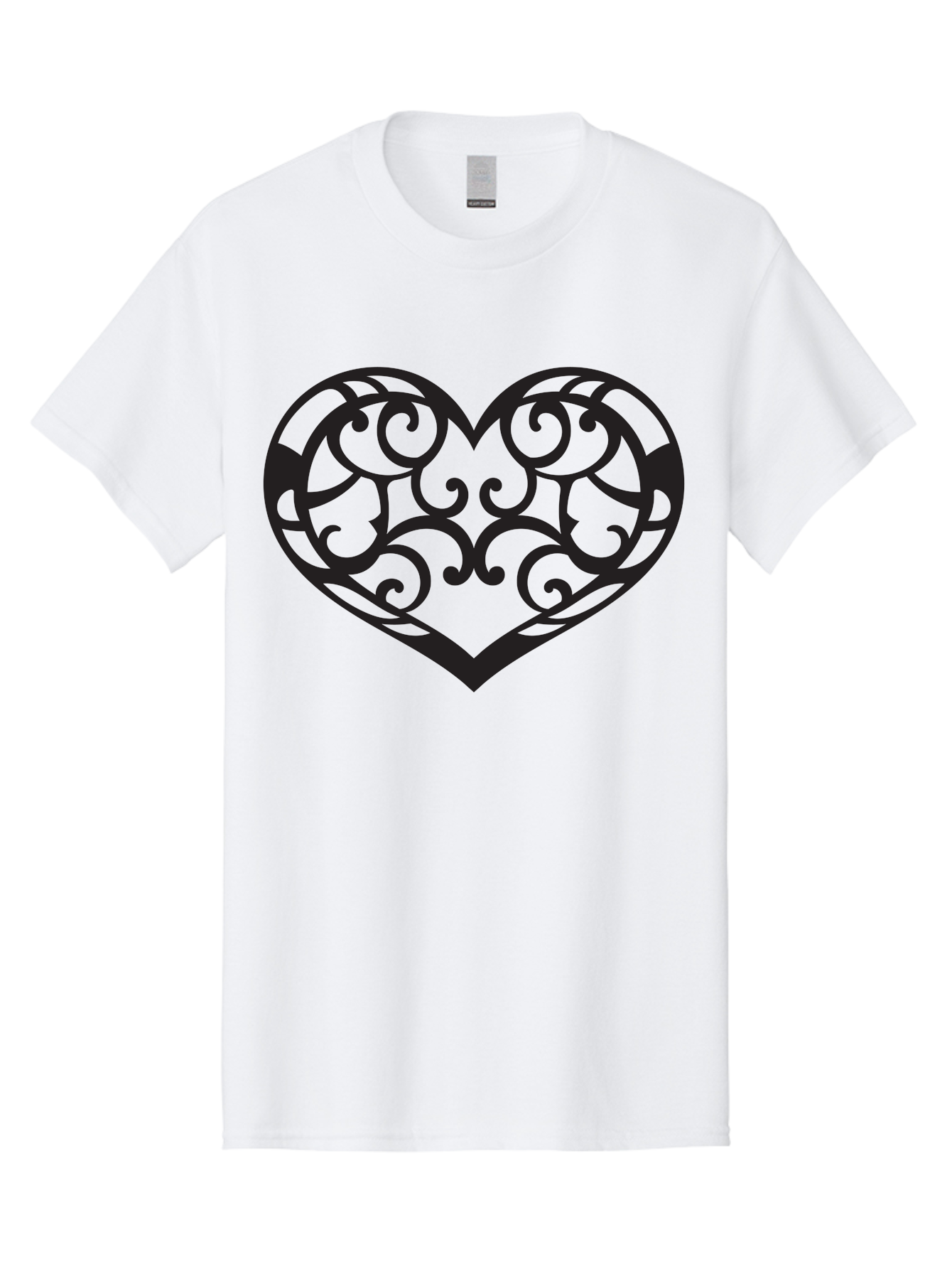 Ornate-Heart Men'S Graphic Tee, 100% Cotton, Comfortable Casual Summer Wear, Machine Washable, Ornate Heart Design, Swirling Patterns, Intricate Details, Symbolic Love, Decorative Art, Valentines Day Theme, Filigree Heart Aab296