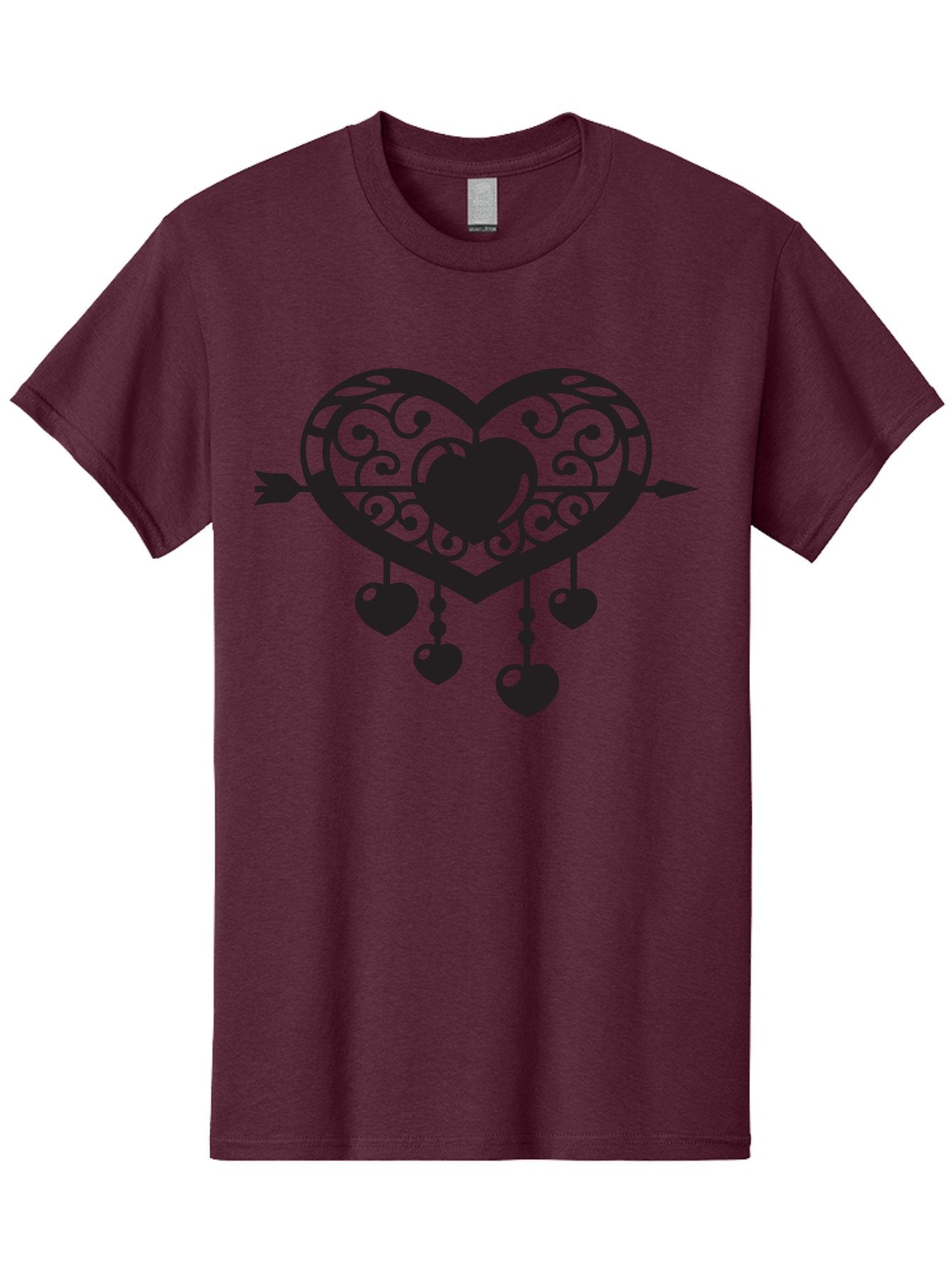 Pierced-Ornate-Heart Men'S Graphic Tee, 100% Cotton, Comfortable Casual Summer Wear, Machine Washable, Heart Pierced By Arrow, Ornate Heart Design, Dangling Hearts, Symbolic Love, Valentines Day Theme, Decorative Hearts, Romantic Gesture, Aab297 9