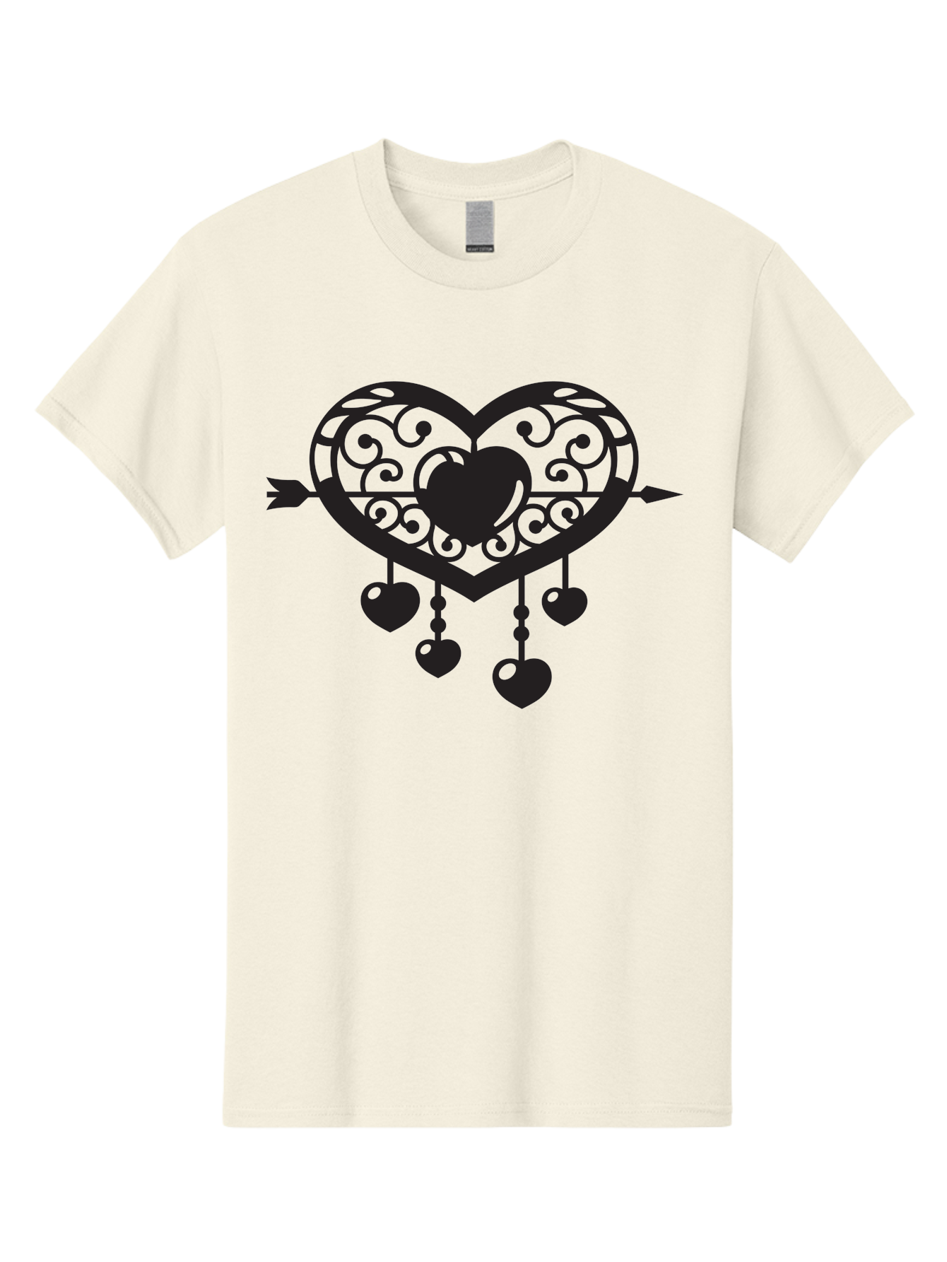 Pierced-Ornate-Heart Men'S Graphic Tee, 100% Cotton, Comfortable Casual Summer Wear, Machine Washable, Heart Pierced By Arrow, Ornate Heart Design, Dangling Hearts, Symbolic Love, Valentines Day Theme, Decorative Hearts, Romantic Gesture, Aab297 21