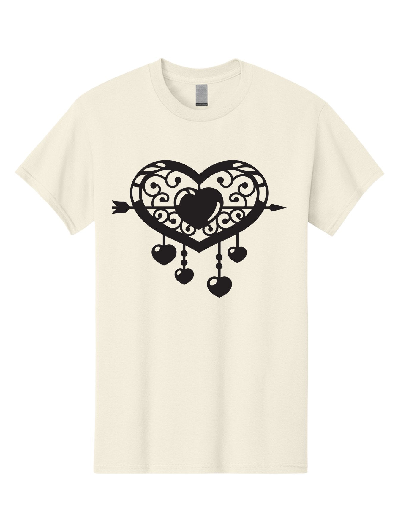Pierced-Ornate-Heart Men'S Graphic Tee, 100% Cotton, Comfortable Casual Summer Wear, Machine Washable, Heart Pierced By Arrow, Ornate Heart Design, Dangling Hearts, Symbolic Love, Valentines Day Theme, Decorative Hearts, Romantic Gesture, Aab297
