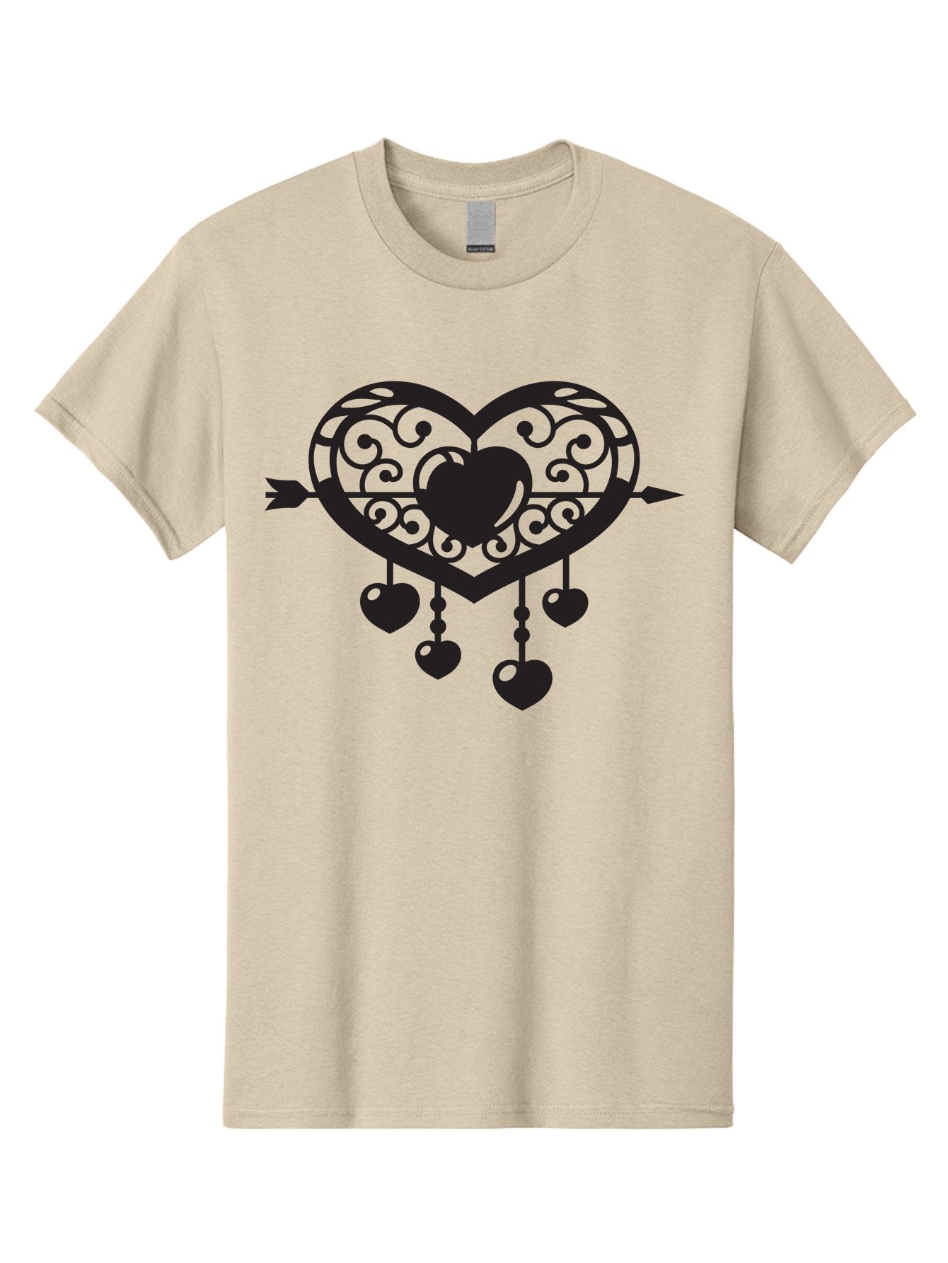 Pierced-Ornate-Heart Men'S Graphic Tee, 100% Cotton, Comfortable Casual Summer Wear, Machine Washable, Heart Pierced By Arrow, Ornate Heart Design, Dangling Hearts, Symbolic Love, Valentines Day Theme, Decorative Hearts, Romantic Gesture, Aab297 13