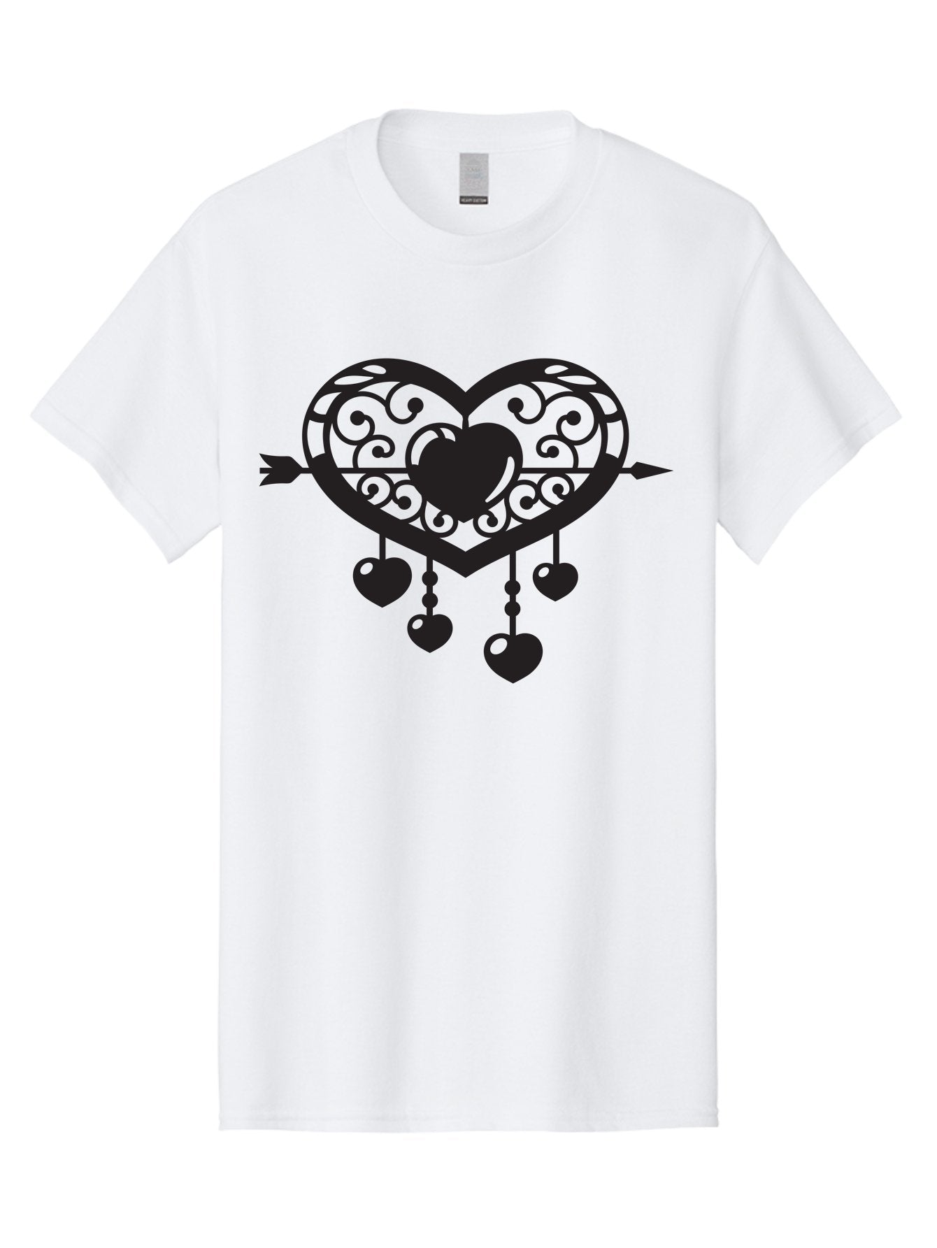 Pierced-Ornate-Heart Men'S Graphic Tee, 100% Cotton, Comfortable Casual Summer Wear, Machine Washable, Heart Pierced By Arrow, Ornate Heart Design, Dangling Hearts, Symbolic Love, Valentines Day Theme, Decorative Hearts, Romantic Gesture, Aab297 12