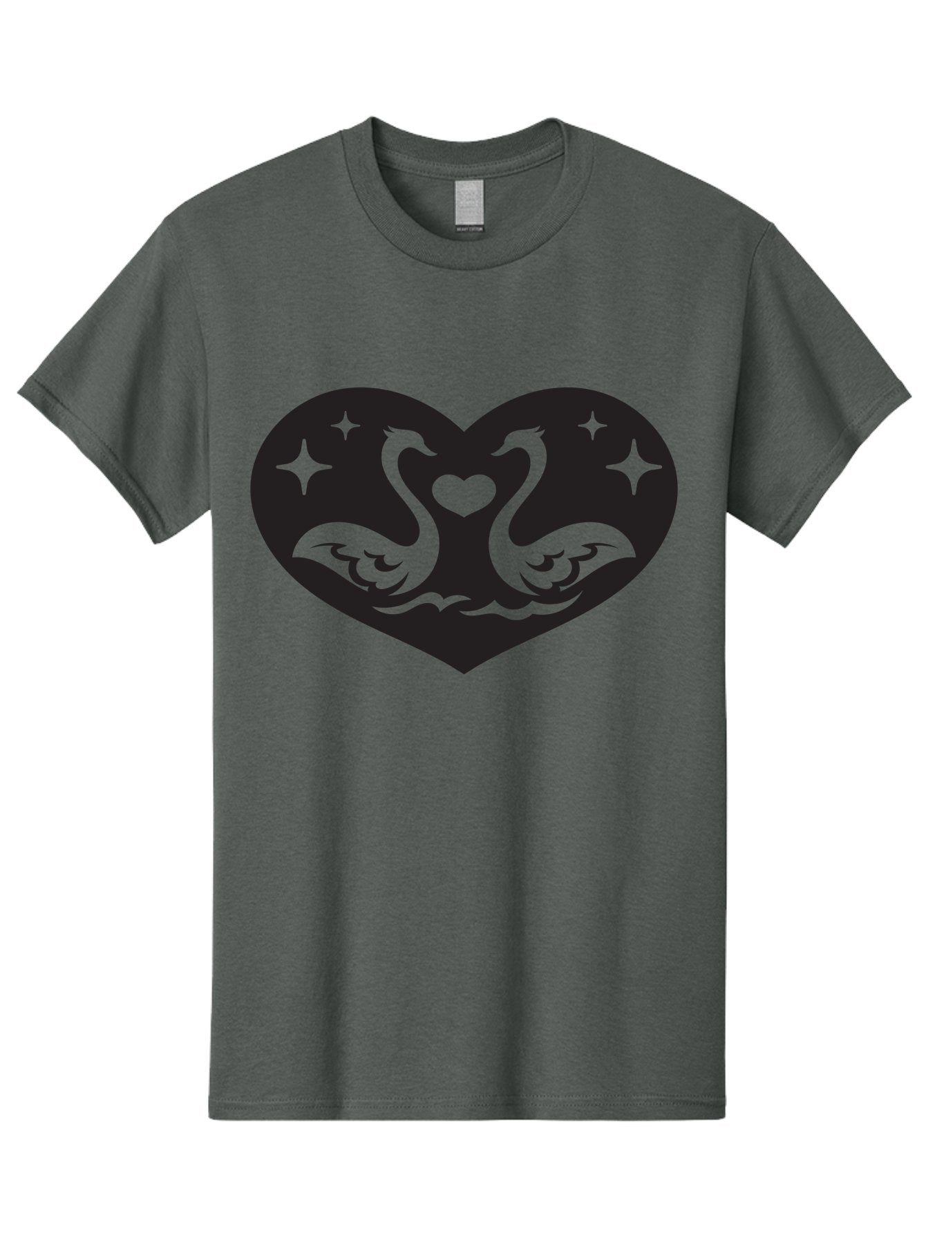 Swans-And-Heart Men'S Graphic Tee, 100% Cotton, Comfortable Casual Summer Wear, Machine Washable, Two Swans Forming A Heart Shape, Love Symbol, Swan Illustration, Heart-Shaped Graphic, Romantic Emblem, Starry Design, Whimsical Art, Love Art, Aab298 6