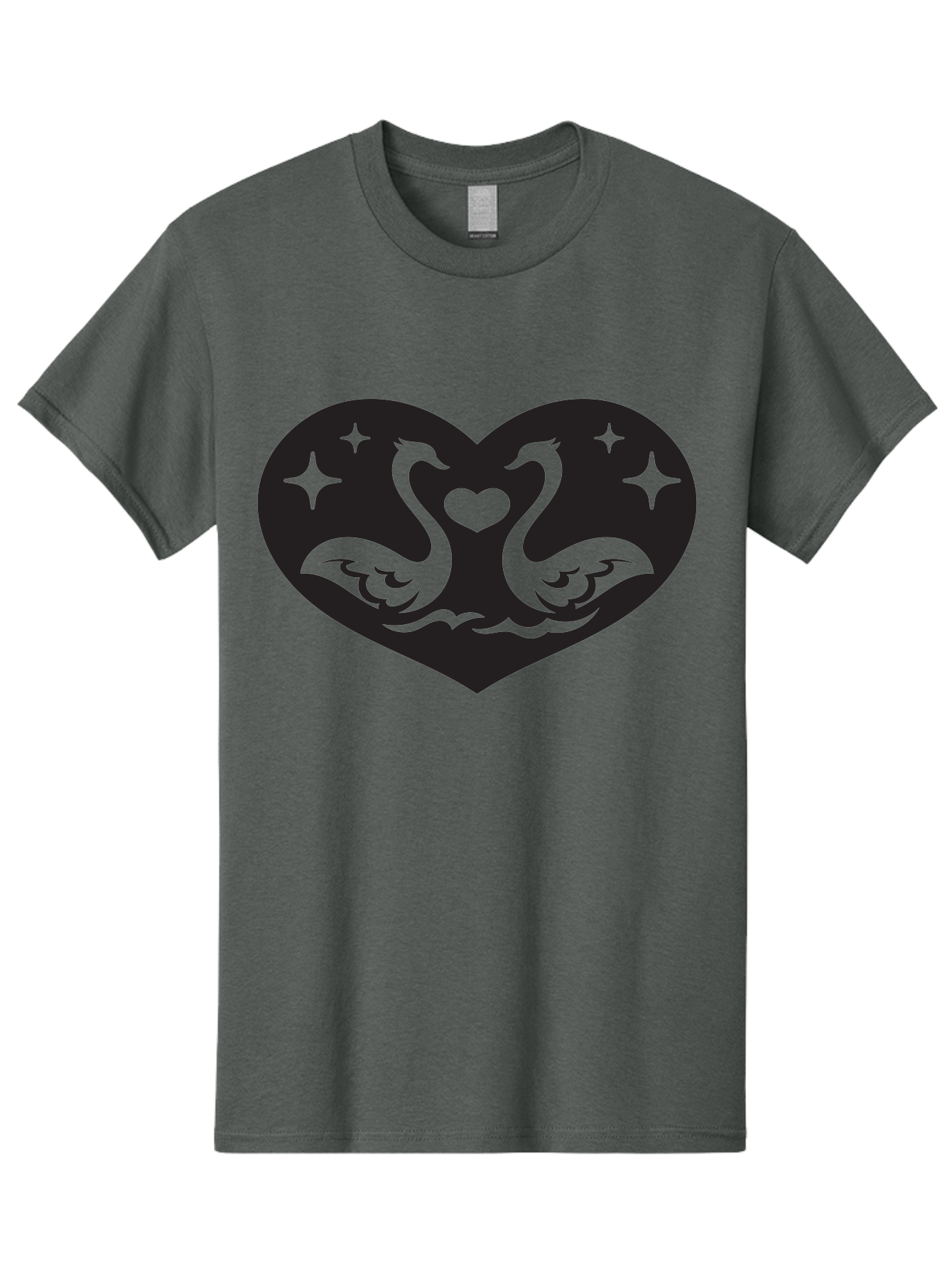 Swans-And-Heart Men'S Graphic Tee, 100% Cotton, Comfortable Casual Summer Wear, Machine Washable, Two Swans Forming A Heart Shape, Love Symbol, Swan Illustration, Heart-Shaped Graphic, Romantic Emblem, Starry Design, Whimsical Art, Love Art, Aab298 13