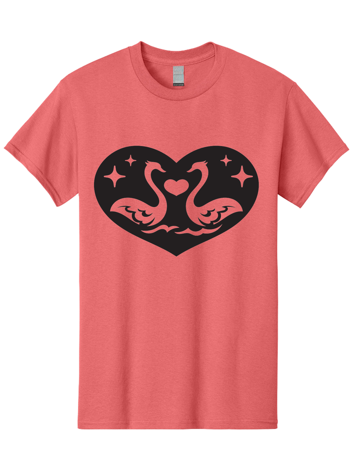 Swans-And-Heart Men'S Graphic Tee, 100% Cotton, Comfortable Casual Summer Wear, Machine Washable, Two Swans Forming A Heart Shape, Love Symbol, Swan Illustration, Heart-Shaped Graphic, Romantic Emblem, Starry Design, Whimsical Art, Love Art, Aab298 21