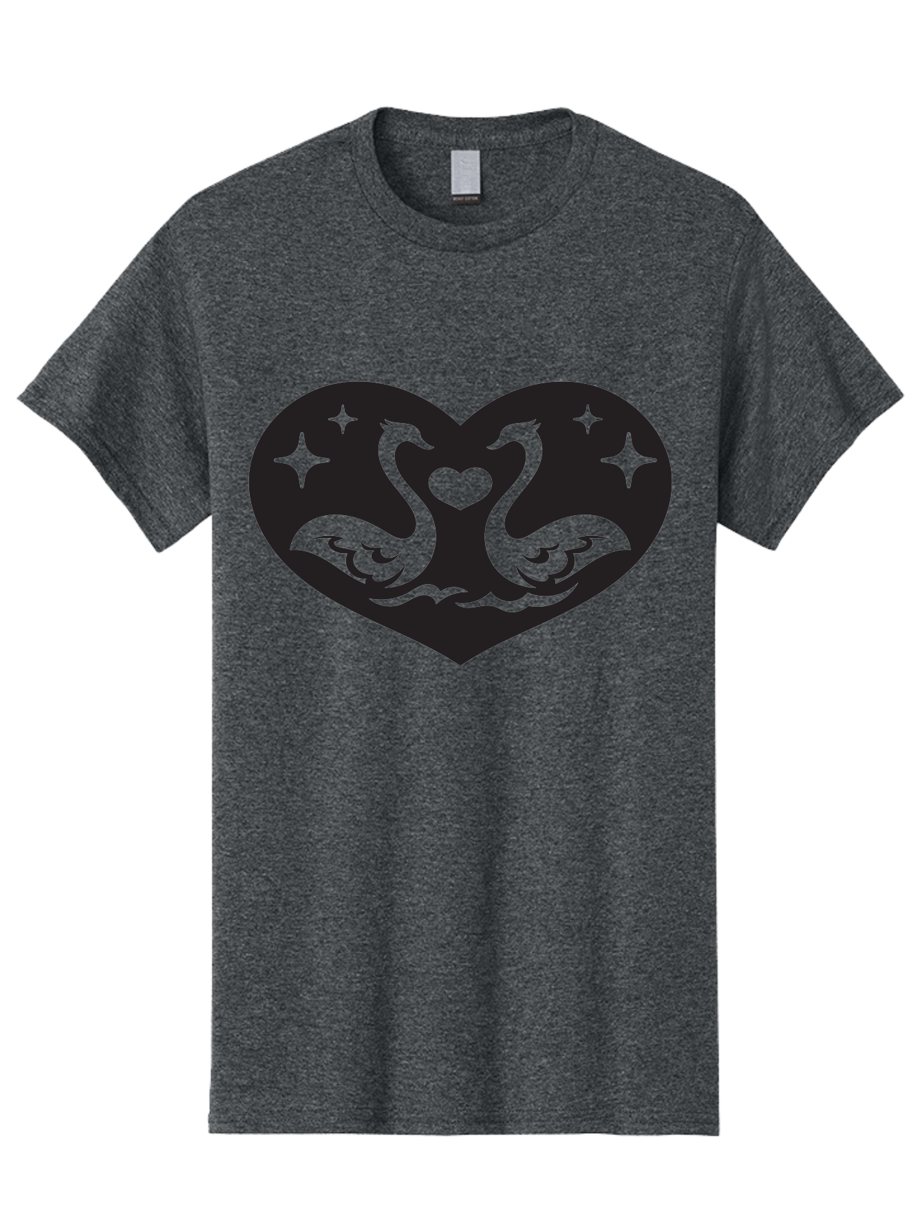 Swans-And-Heart Men'S Graphic Tee, 100% Cotton, Comfortable Casual Summer Wear, Machine Washable, Two Swans Forming A Heart Shape, Love Symbol, Swan Illustration, Heart-Shaped Graphic, Romantic Emblem, Starry Design, Whimsical Art, Love Art, Aab298 15