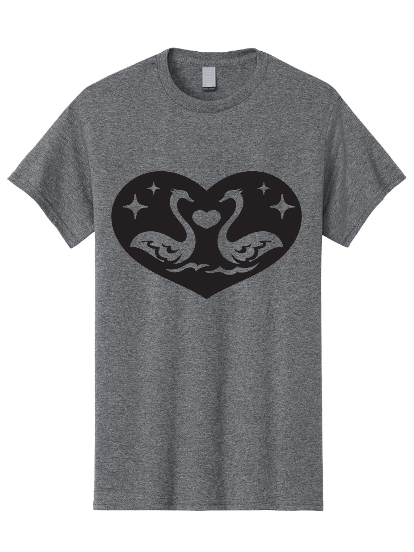 Swans-And-Heart Men'S Graphic Tee, 100% Cotton, Comfortable Casual Summer Wear, Machine Washable, Two Swans Forming A Heart Shape, Love Symbol, Swan Illustration, Heart-Shaped Graphic, Romantic Emblem, Starry Design, Whimsical Art, Love Art, Aab298 7