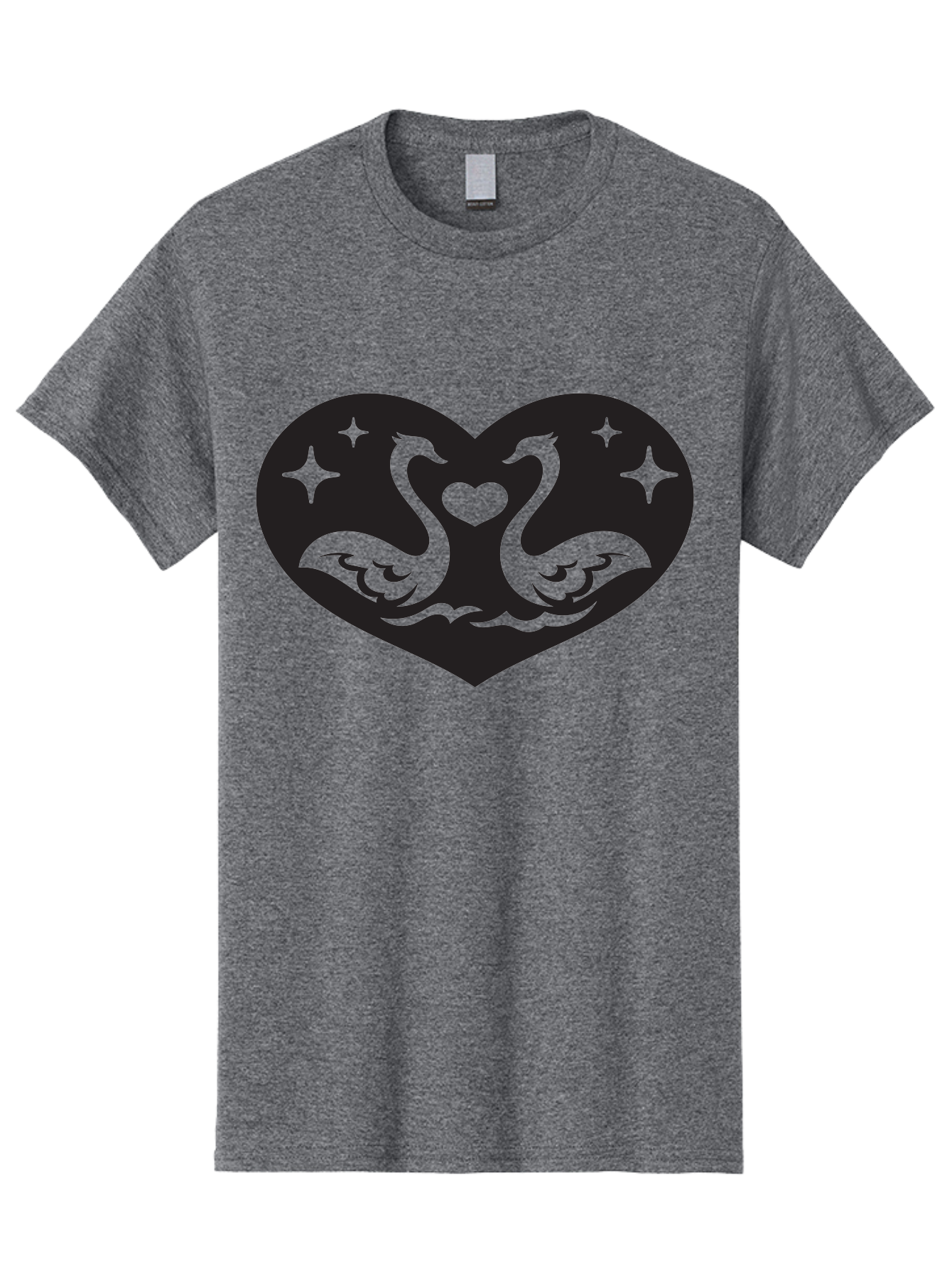 Swans-And-Heart Men'S Graphic Tee, 100% Cotton, Comfortable Casual Summer Wear, Machine Washable, Two Swans Forming A Heart Shape, Love Symbol, Swan Illustration, Heart-Shaped Graphic, Romantic Emblem, Starry Design, Whimsical Art, Love Art, Aab298 25