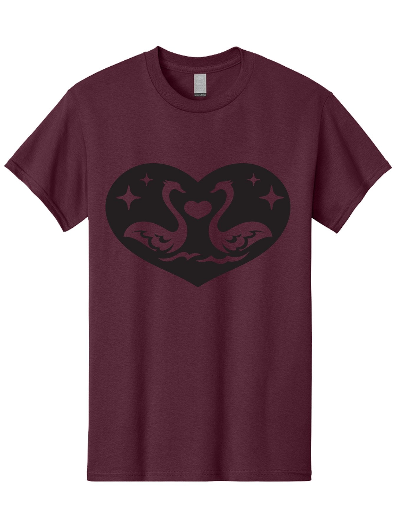 Swans-And-Heart Men'S Graphic Tee, 100% Cotton, Comfortable Casual Summer Wear, Machine Washable, Two Swans Forming A Heart Shape, Love Symbol, Swan Illustration, Heart-Shaped Graphic, Romantic Emblem, Starry Design, Whimsical Art, Love Art, Aab298 10