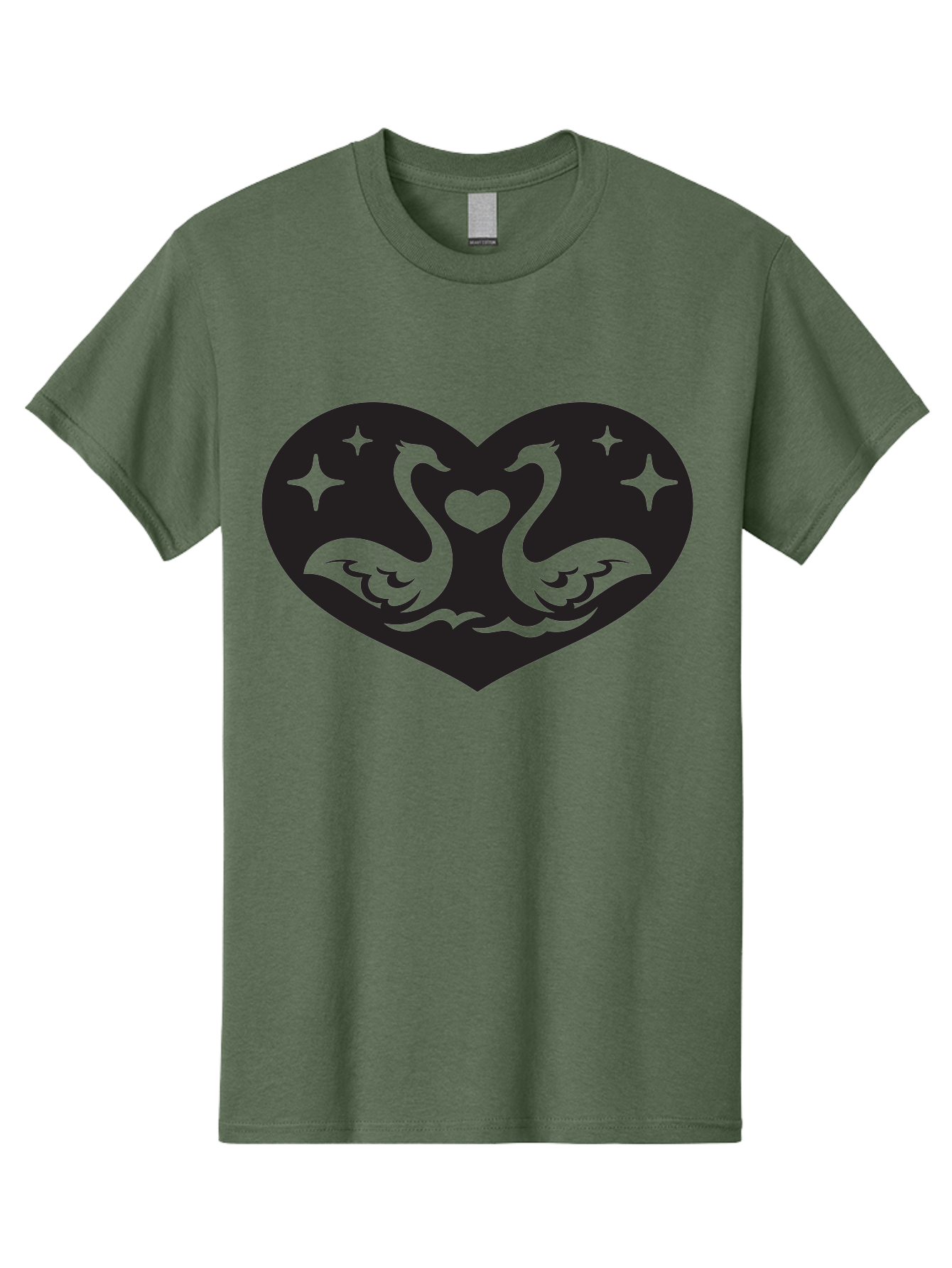 Swans-And-Heart Men'S Graphic Tee, 100% Cotton, Comfortable Casual Summer Wear, Machine Washable, Two Swans Forming A Heart Shape, Love Symbol, Swan Illustration, Heart-Shaped Graphic, Romantic Emblem, Starry Design, Whimsical Art, Love Art, Aab298 5
