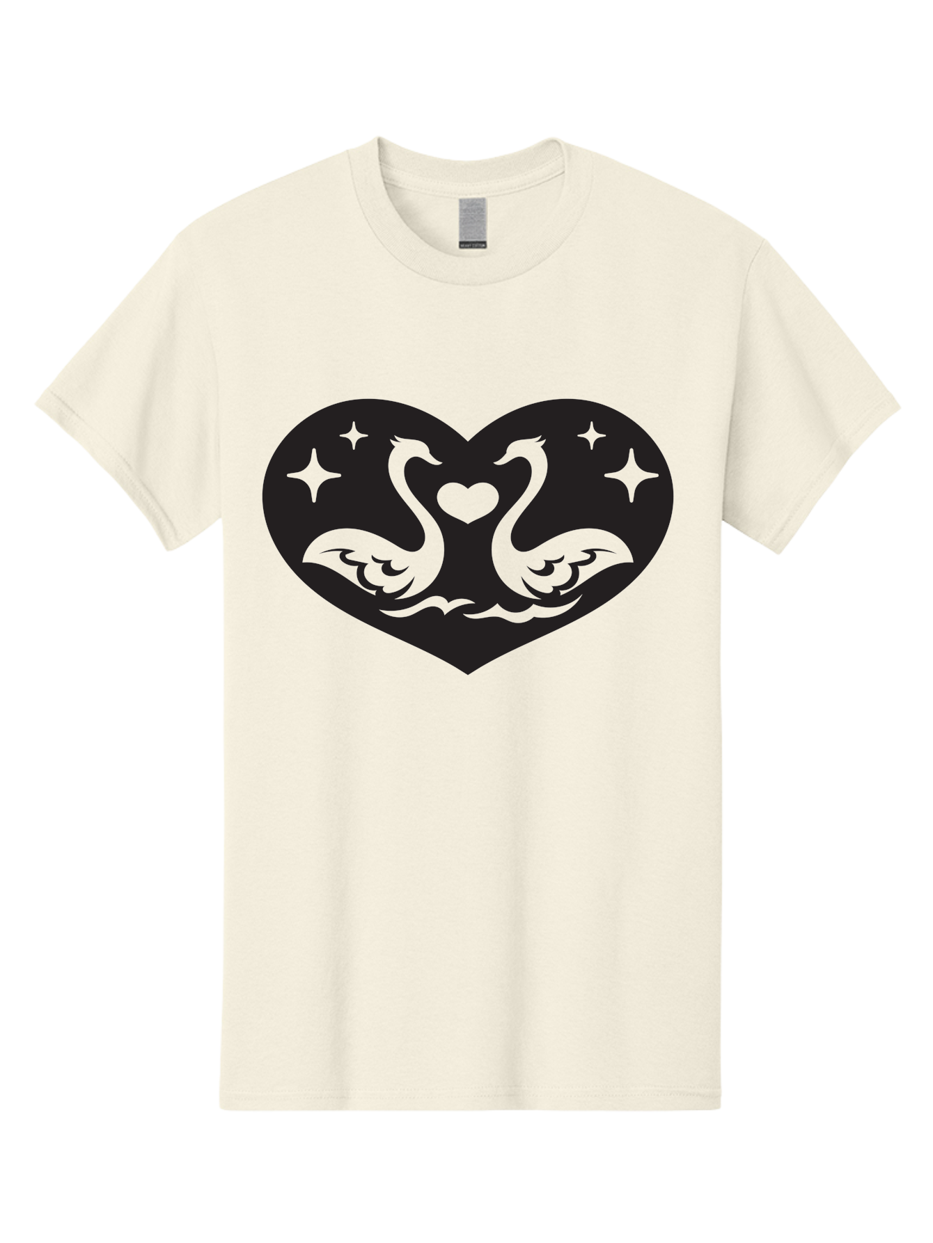 Swans-And-Heart Men'S Graphic Tee, 100% Cotton, Comfortable Casual Summer Wear, Machine Washable, Two Swans Forming A Heart Shape, Love Symbol, Swan Illustration, Heart-Shaped Graphic, Romantic Emblem, Starry Design, Whimsical Art, Love Art, Aab298 11