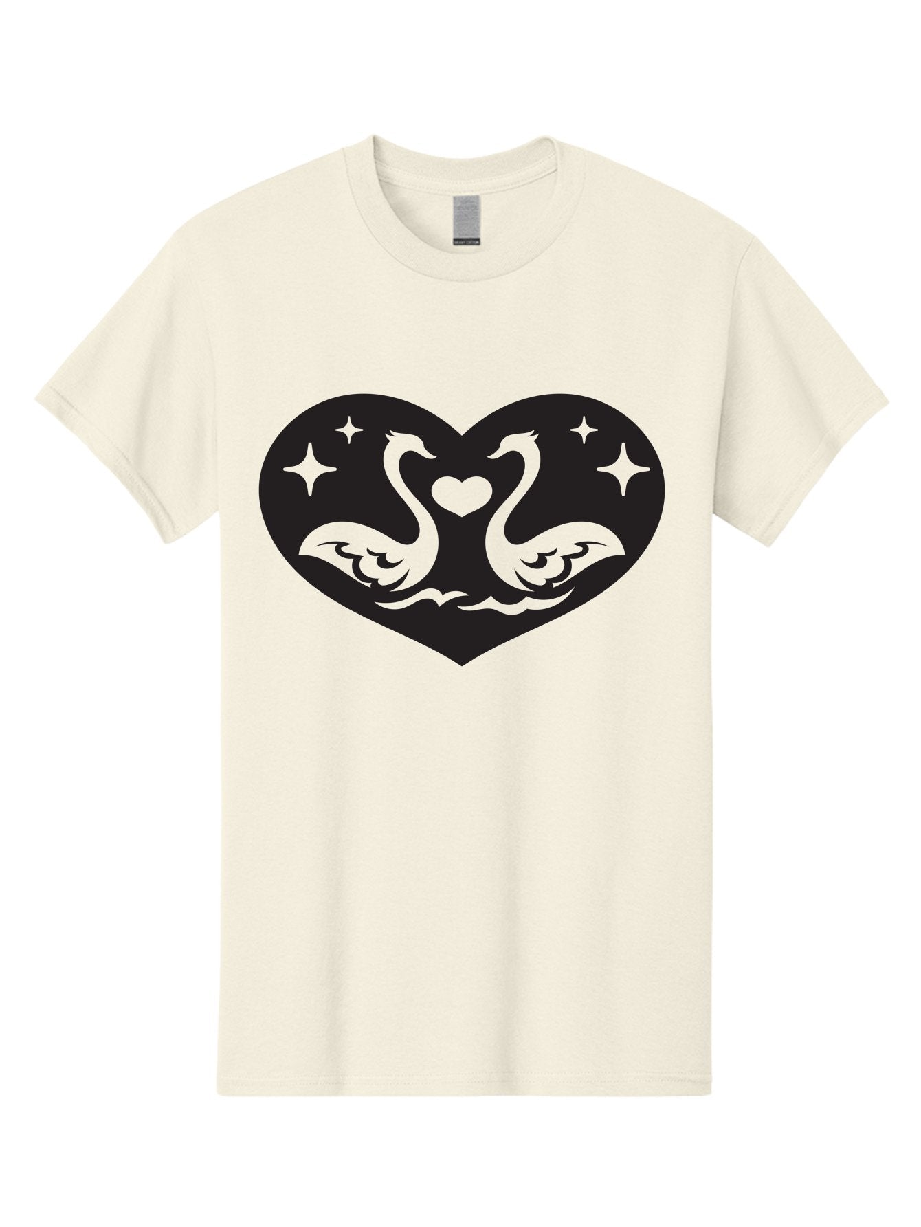 Swans-And-Heart Men'S Graphic Tee, 100% Cotton, Comfortable Casual Summer Wear, Machine Washable, Two Swans Forming A Heart Shape, Love Symbol, Swan Illustration, Heart-Shaped Graphic, Romantic Emblem, Starry Design, Whimsical Art, Love Art, Aab298 8