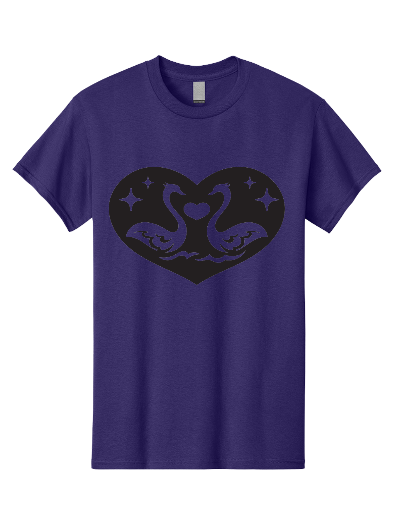Swans-And-Heart Men'S Graphic Tee, 100% Cotton, Comfortable Casual Summer Wear, Machine Washable, Two Swans Forming A Heart Shape, Love Symbol, Swan Illustration, Heart-Shaped Graphic, Romantic Emblem, Starry Design, Whimsical Art, Love Art, Aab298 3