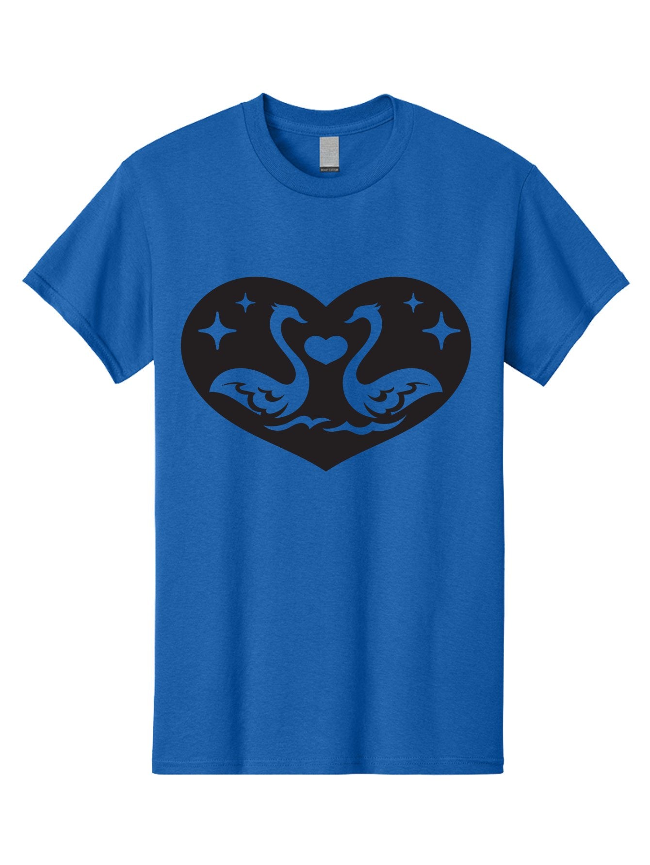 Swans-And-Heart Men'S Graphic Tee, 100% Cotton, Comfortable Casual Summer Wear, Machine Washable, Two Swans Forming A Heart Shape, Love Symbol, Swan Illustration, Heart-Shaped Graphic, Romantic Emblem, Starry Design, Whimsical Art, Love Art, Aab298 15