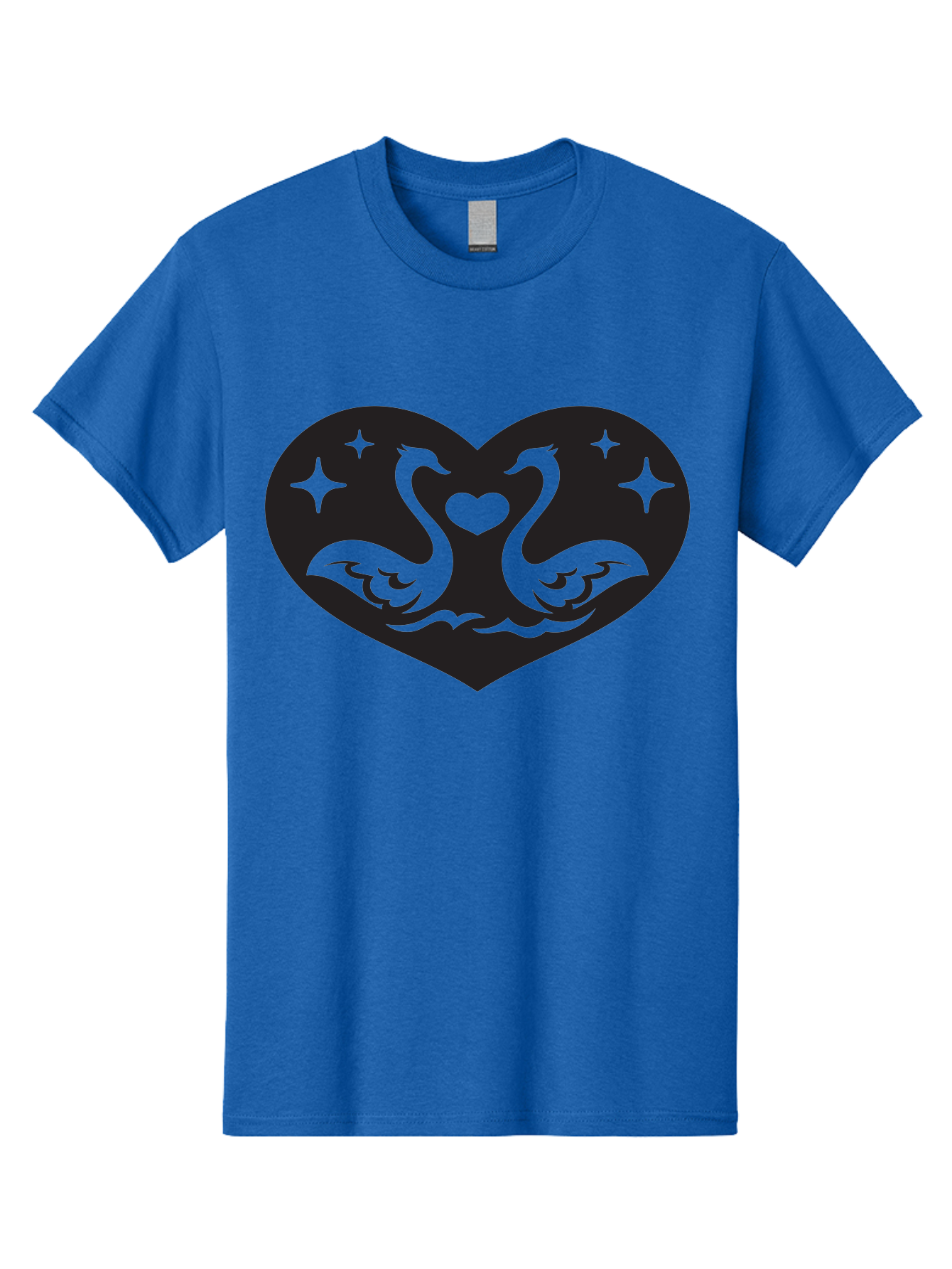 Swans-And-Heart Men'S Graphic Tee, 100% Cotton, Comfortable Casual Summer Wear, Machine Washable, Two Swans Forming A Heart Shape, Love Symbol, Swan Illustration, Heart-Shaped Graphic, Romantic Emblem, Starry Design, Whimsical Art, Love Art, Aab298
