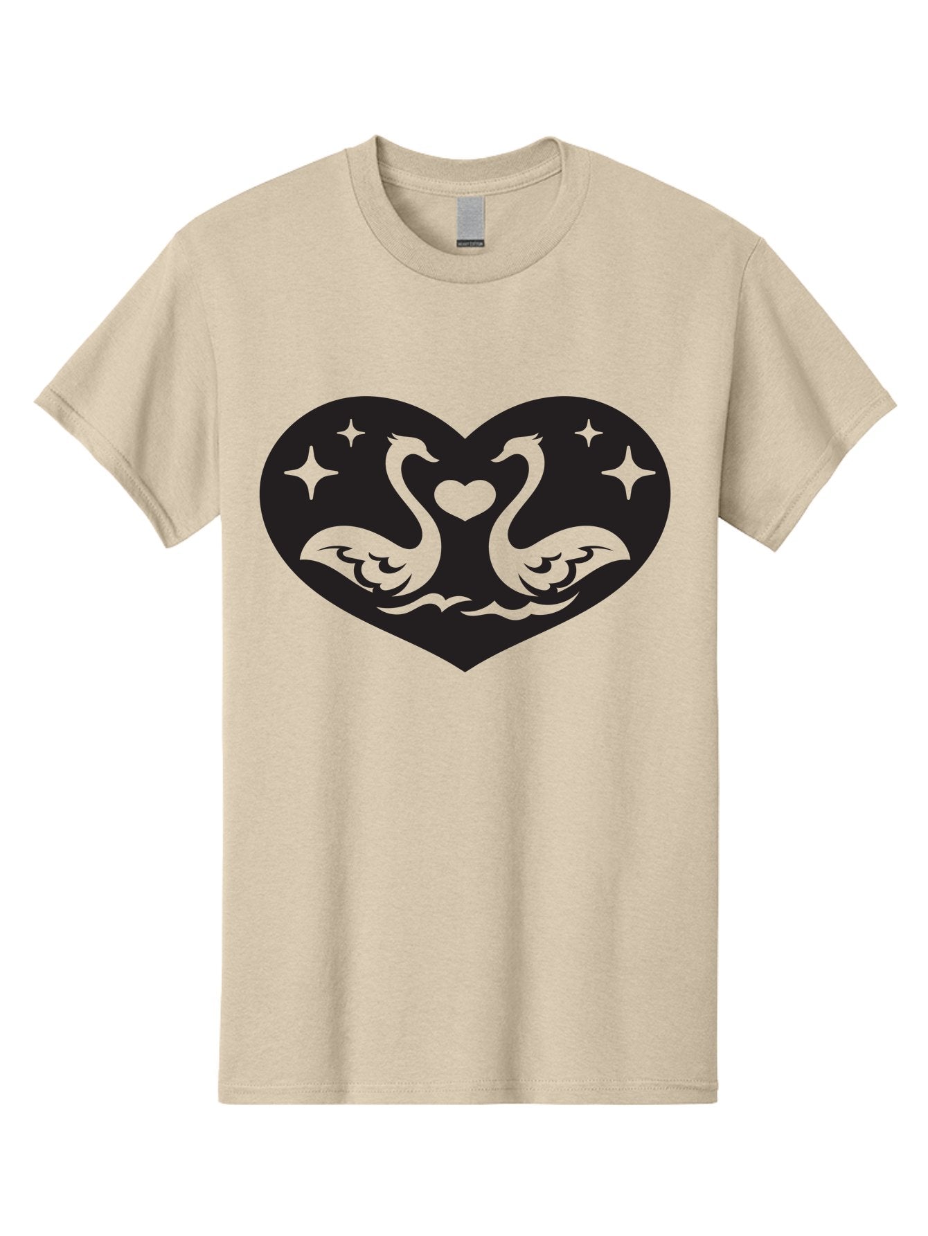 Swans-And-Heart Men'S Graphic Tee, 100% Cotton, Comfortable Casual Summer Wear, Machine Washable, Two Swans Forming A Heart Shape, Love Symbol, Swan Illustration, Heart-Shaped Graphic, Romantic Emblem, Starry Design, Whimsical Art, Love Art, Aab298 13