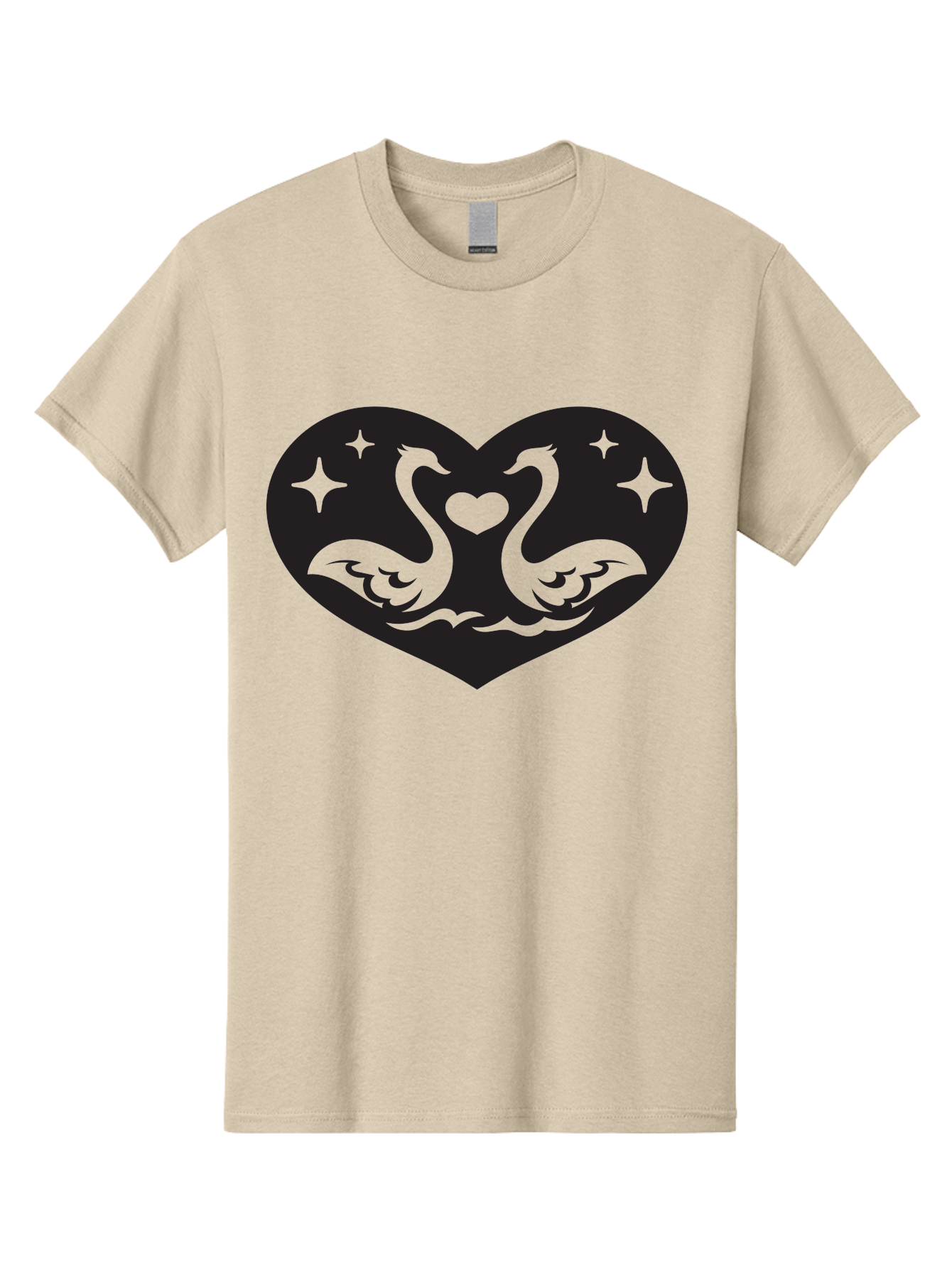 Swans-And-Heart Men'S Graphic Tee, 100% Cotton, Comfortable Casual Summer Wear, Machine Washable, Two Swans Forming A Heart Shape, Love Symbol, Swan Illustration, Heart-Shaped Graphic, Romantic Emblem, Starry Design, Whimsical Art, Love Art, Aab298 29
