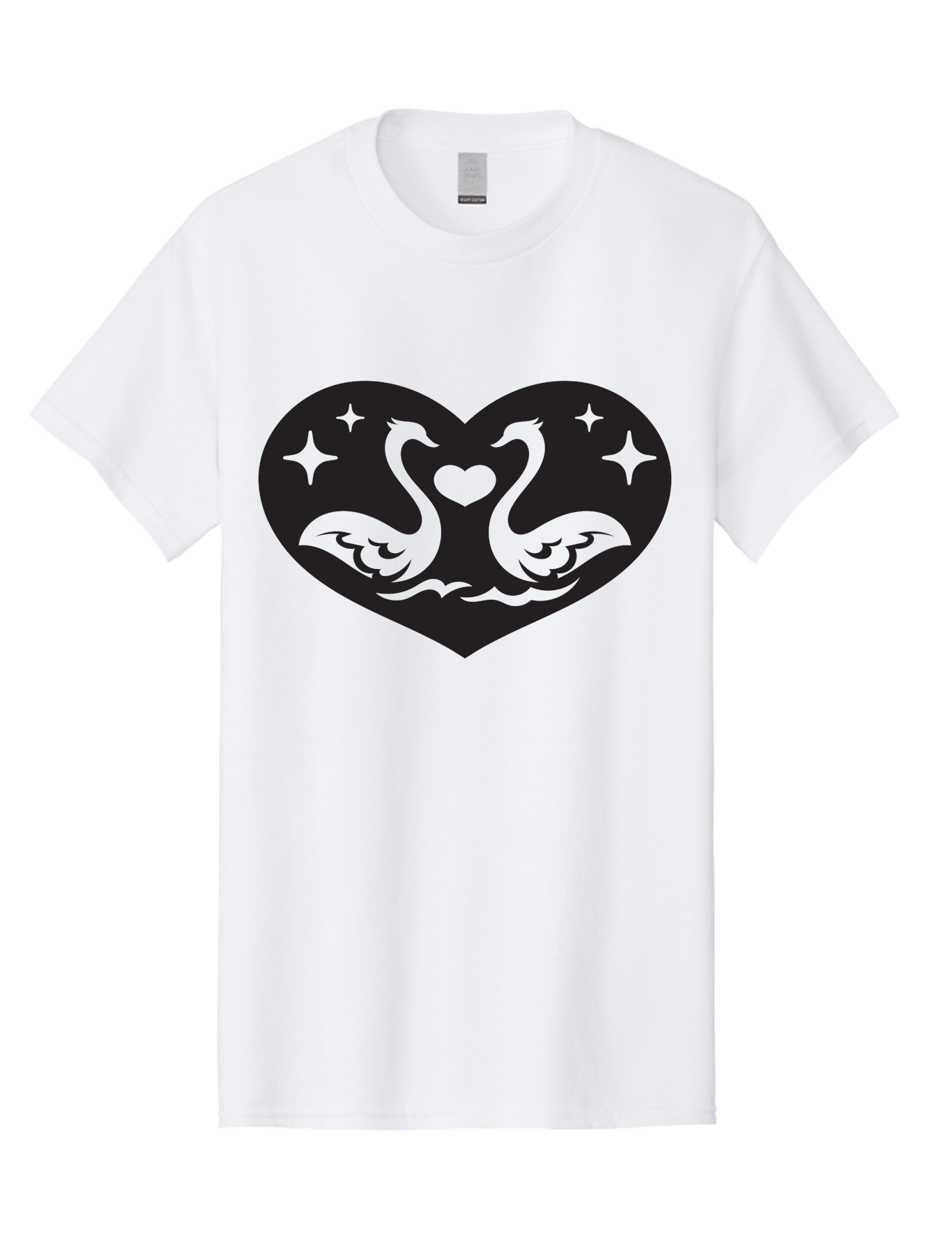Swans-And-Heart Men'S Graphic Tee, 100% Cotton, Comfortable Casual Summer Wear, Machine Washable, Two Swans Forming A Heart Shape, Love Symbol, Swan Illustration, Heart-Shaped Graphic, Romantic Emblem, Starry Design, Whimsical Art, Love Art, Aab298 17