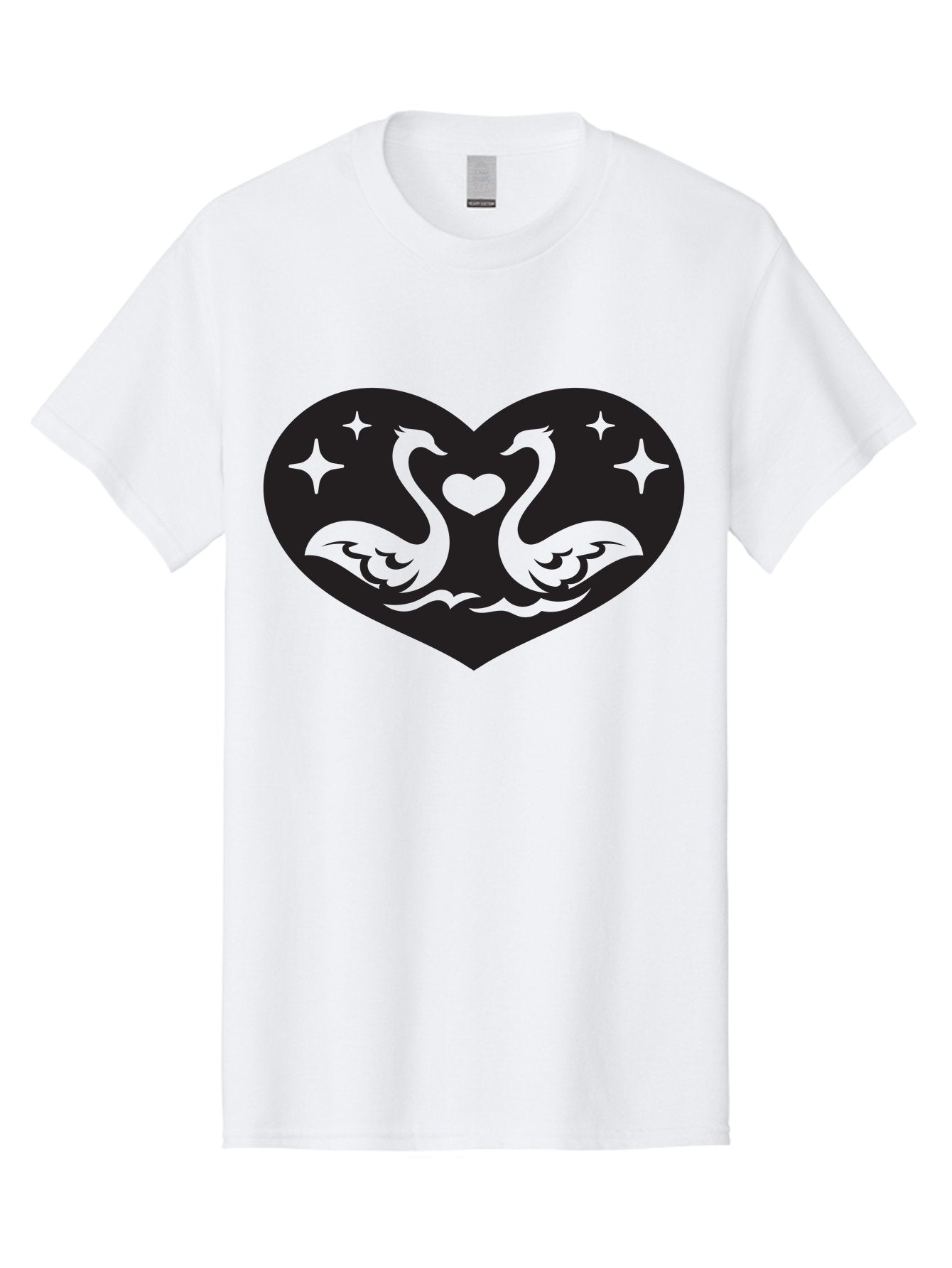 Swans-And-Heart Men'S Graphic Tee, 100% Cotton, Comfortable Casual Summer Wear, Machine Washable, Two Swans Forming A Heart Shape, Love Symbol, Swan Illustration, Heart-Shaped Graphic, Romantic Emblem, Starry Design, Whimsical Art, Love Art, Aab298 3