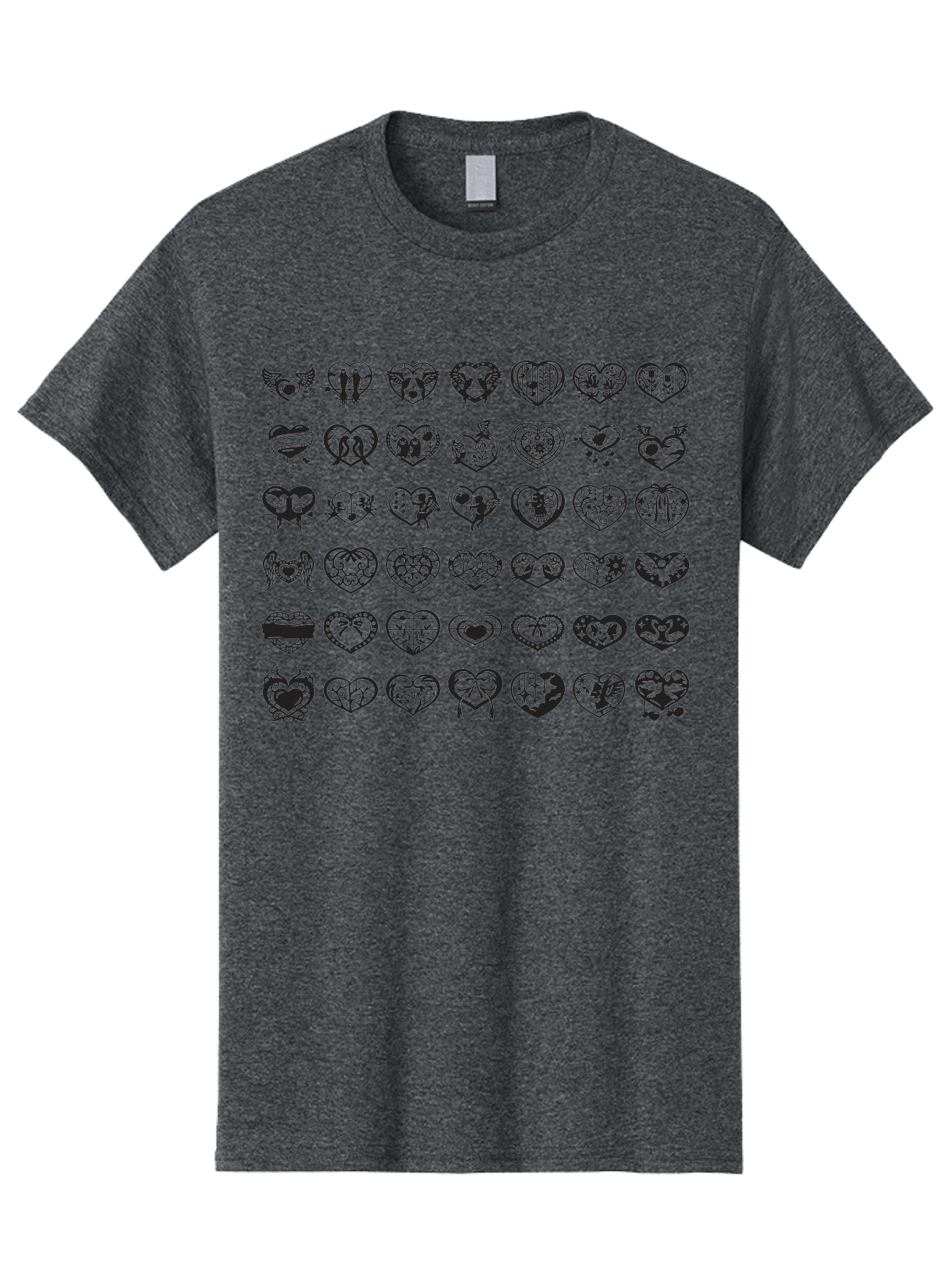 Tattooed-Hearts Men'S Graphic Tee, 100% Cotton, Comfortable Casual Summer Wear, Machine Washable, Tattoo Designs, Heart Shapes, Black Ink, Various Patterns, Symbolic Art, Heart Graphics, Tattoo Inspiration, Body Art, Symbolic Hearts, Aab299 7