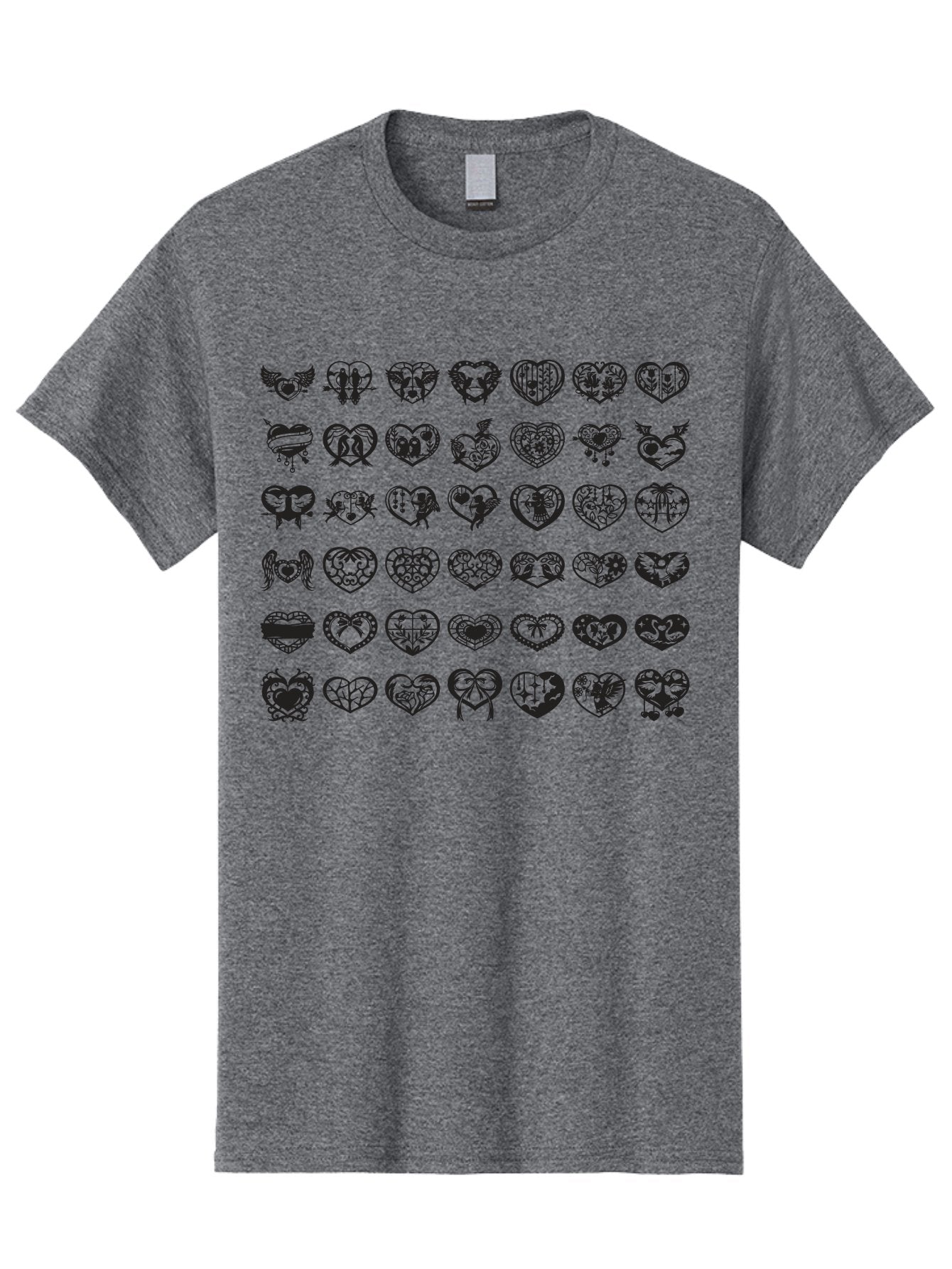 Tattooed-Hearts Men'S Graphic Tee, 100% Cotton, Comfortable Casual Summer Wear, Machine Washable, Tattoo Designs, Heart Shapes, Black Ink, Various Patterns, Symbolic Art, Heart Graphics, Tattoo Inspiration, Body Art, Symbolic Hearts, Aab299