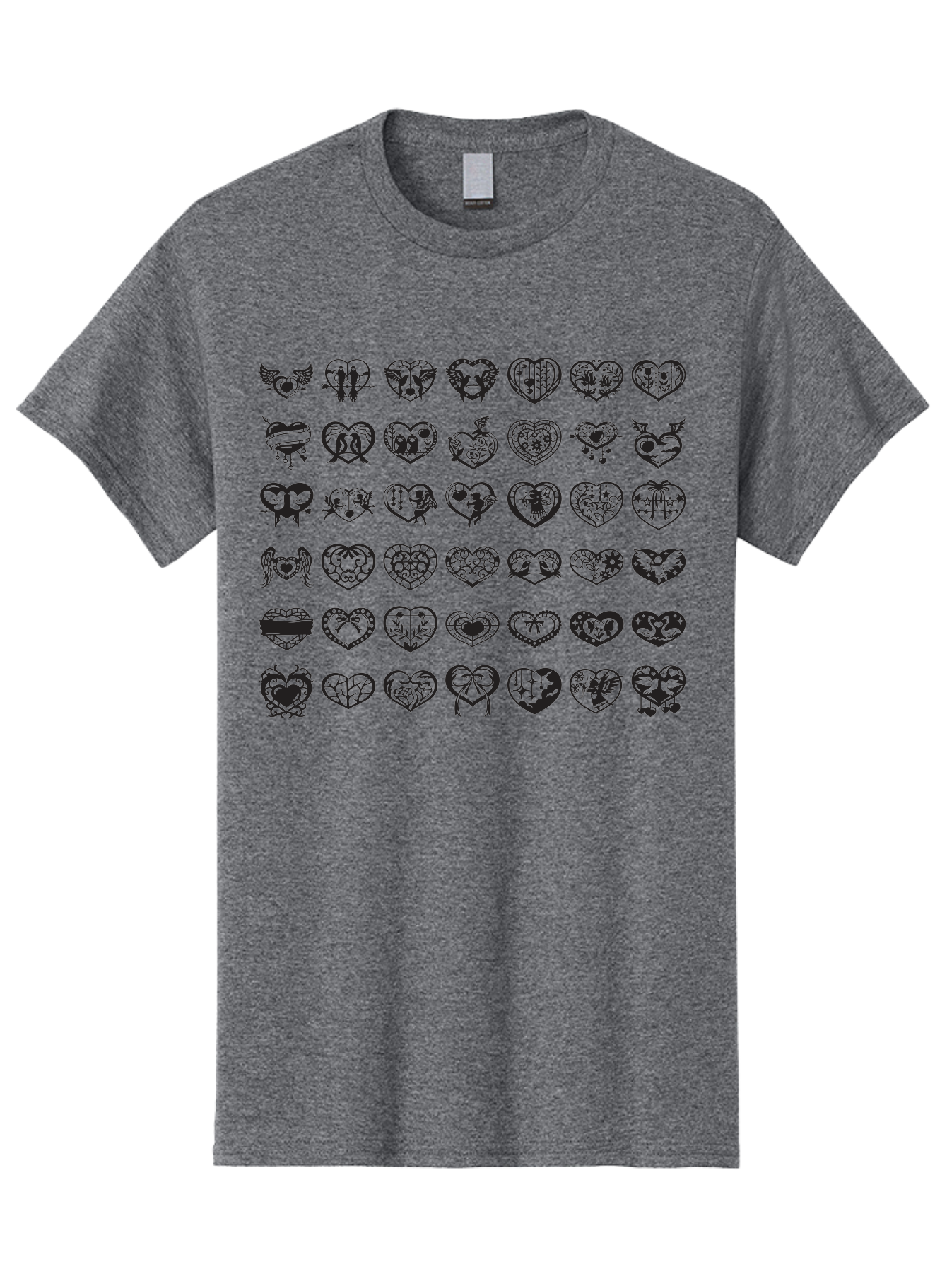 Tattooed-Hearts Men'S Graphic Tee, 100% Cotton, Comfortable Casual Summer Wear, Machine Washable, Tattoo Designs, Heart Shapes, Black Ink, Various Patterns, Symbolic Art, Heart Graphics, Tattoo Inspiration, Body Art, Symbolic Hearts, Aab299 9