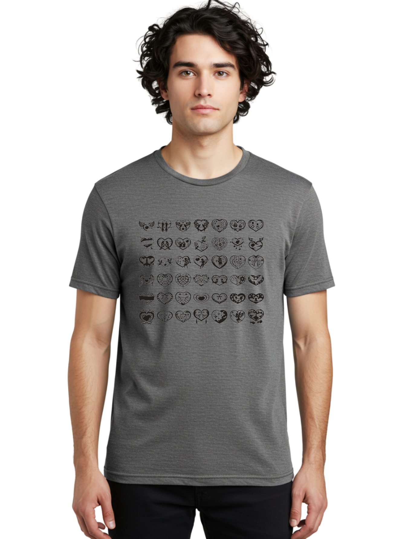 Tattooed-Hearts Men'S Graphic Tee, 100% Cotton, Comfortable Casual Summer Wear, Machine Washable, Tattoo Designs, Heart Shapes, Black Ink, Various Patterns, Symbolic Art, Heart Graphics, Tattoo Inspiration, Body Art, Symbolic Hearts, Aab299 10