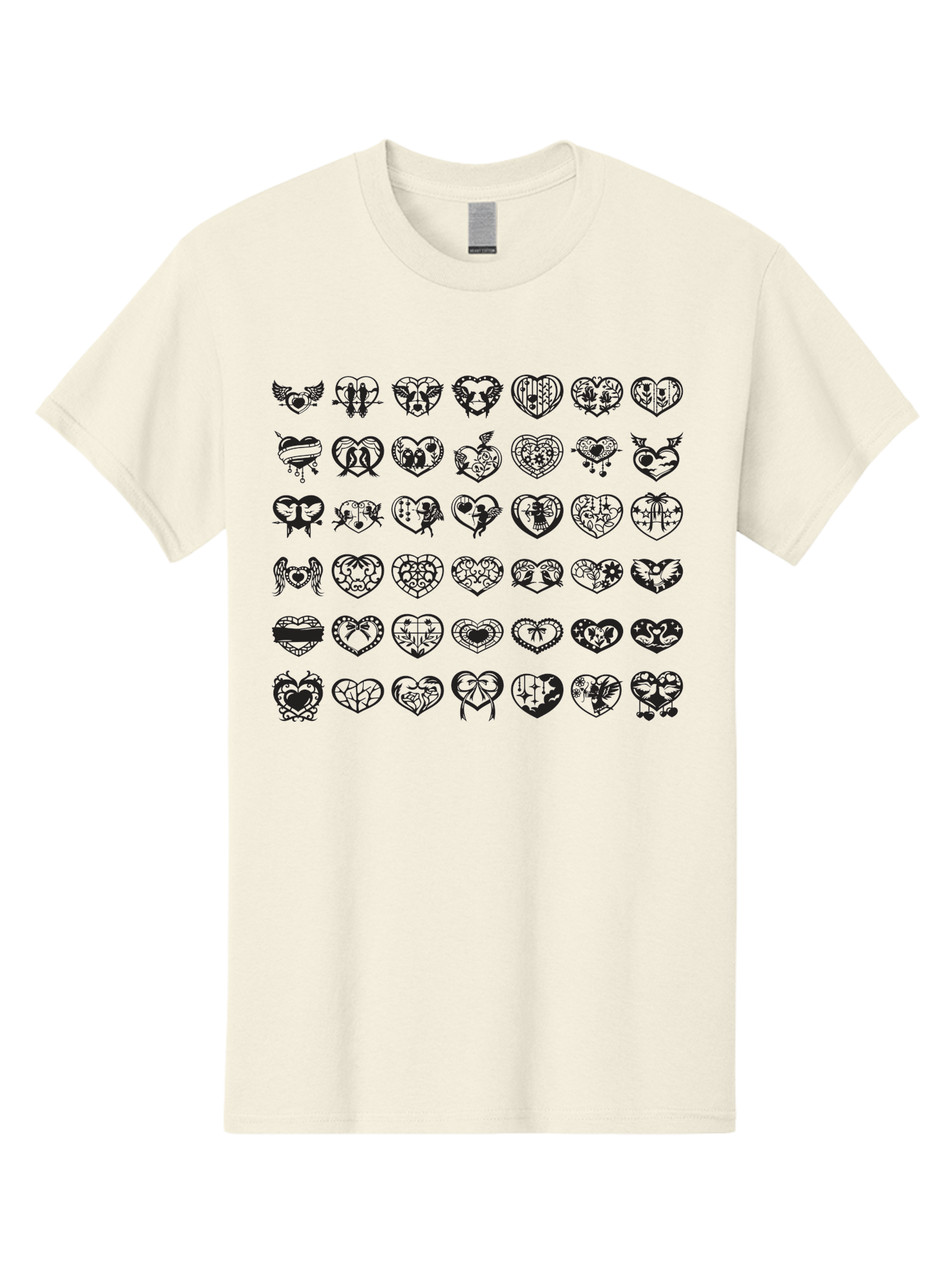 Tattooed-Hearts Men'S Graphic Tee, 100% Cotton, Comfortable Casual Summer Wear, Machine Washable, Tattoo Designs, Heart Shapes, Black Ink, Various Patterns, Symbolic Art, Heart Graphics, Tattoo Inspiration, Body Art, Symbolic Hearts, Aab299 17