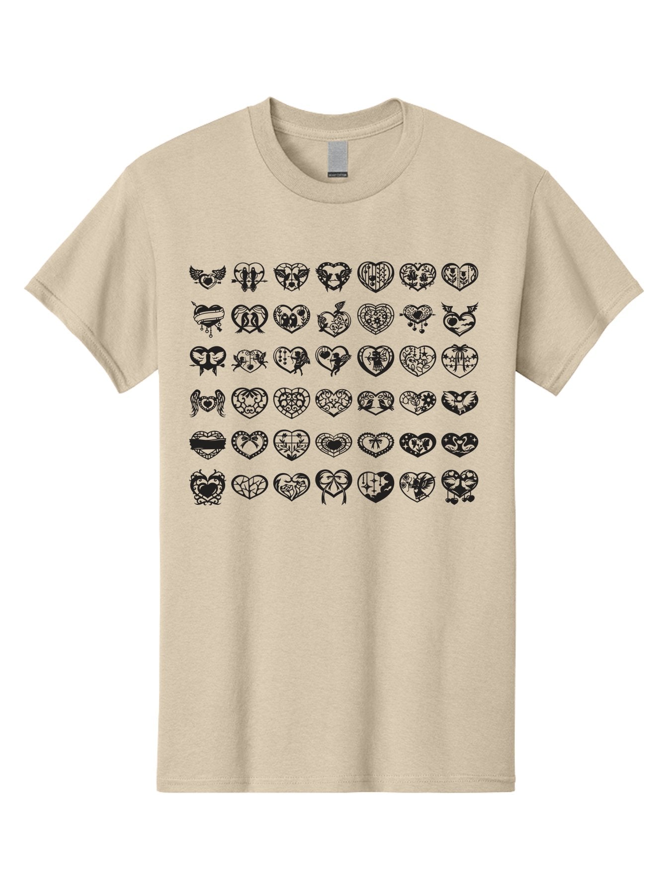 Tattooed-Hearts Men'S Graphic Tee, 100% Cotton, Comfortable Casual Summer Wear, Machine Washable, Tattoo Designs, Heart Shapes, Black Ink, Various Patterns, Symbolic Art, Heart Graphics, Tattoo Inspiration, Body Art, Symbolic Hearts, Aab299 7