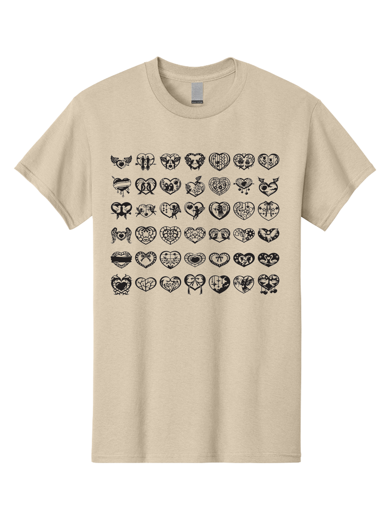 Tattooed-Hearts Men'S Graphic Tee, 100% Cotton, Comfortable Casual Summer Wear, Machine Washable, Tattoo Designs, Heart Shapes, Black Ink, Various Patterns, Symbolic Art, Heart Graphics, Tattoo Inspiration, Body Art, Symbolic Hearts, Aab299 27