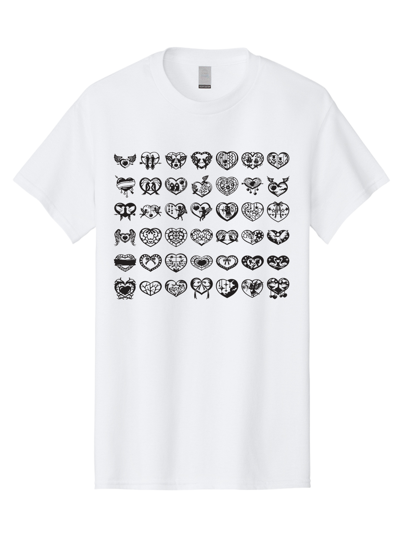Tattooed-Hearts Men'S Graphic Tee, 100% Cotton, Comfortable Casual Summer Wear, Machine Washable, Tattoo Designs, Heart Shapes, Black Ink, Various Patterns, Symbolic Art, Heart Graphics, Tattoo Inspiration, Body Art, Symbolic Hearts, Aab299 29