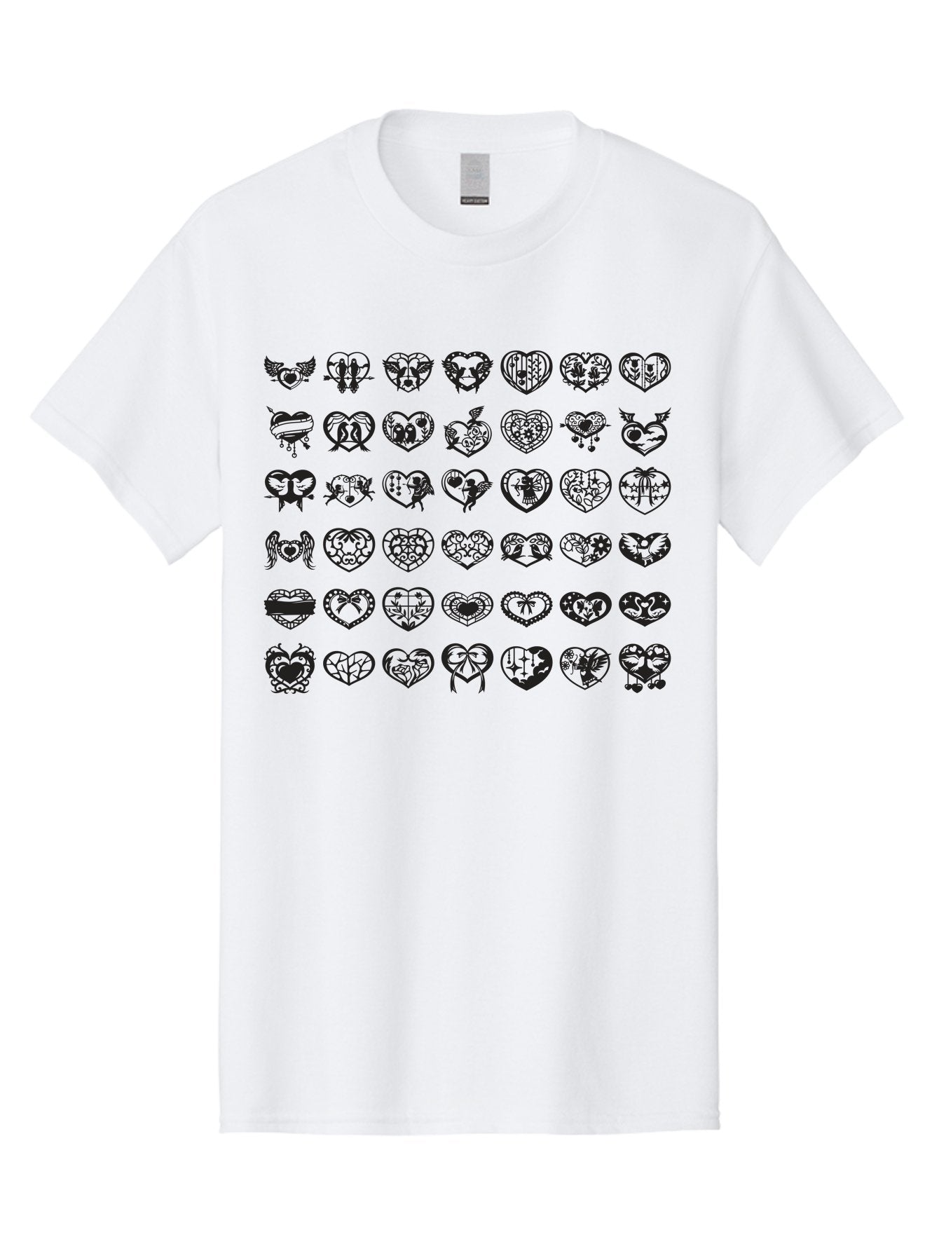 Tattooed-Hearts Men'S Graphic Tee, 100% Cotton, Comfortable Casual Summer Wear, Machine Washable, Tattoo Designs, Heart Shapes, Black Ink, Various Patterns, Symbolic Art, Heart Graphics, Tattoo Inspiration, Body Art, Symbolic Hearts, Aab299 10