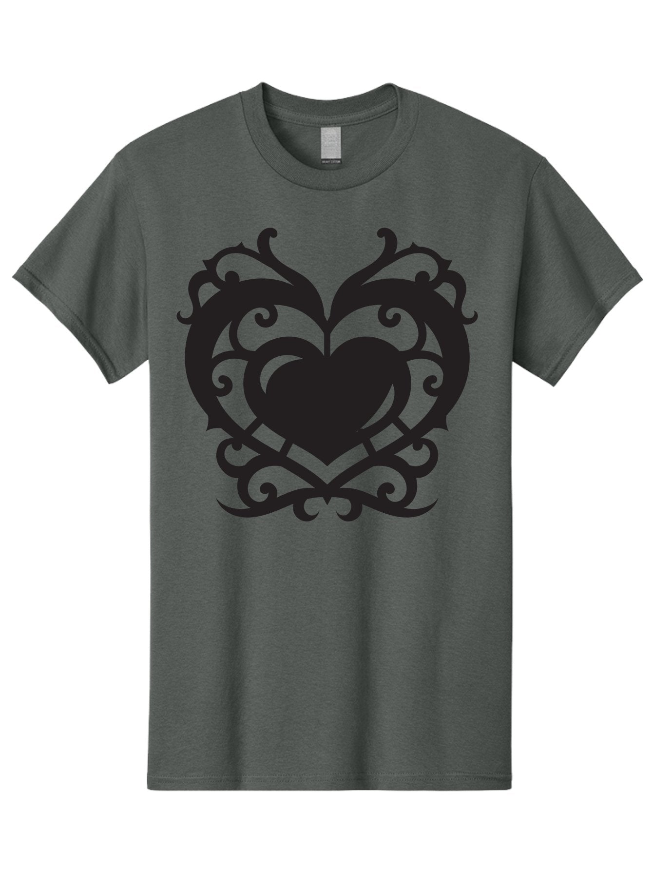 Tribal-Heart Men'S Graphic Tee, 100% Cotton, Comfortable Casual Summer Wear, Machine Washable, Heart Symbol, Decorative Heart, Gothic Design, Intricate Patterns, Filigree Art, Symbolic Love, Ornate Details, Heart Shape, Elegant Design, Aab300 12