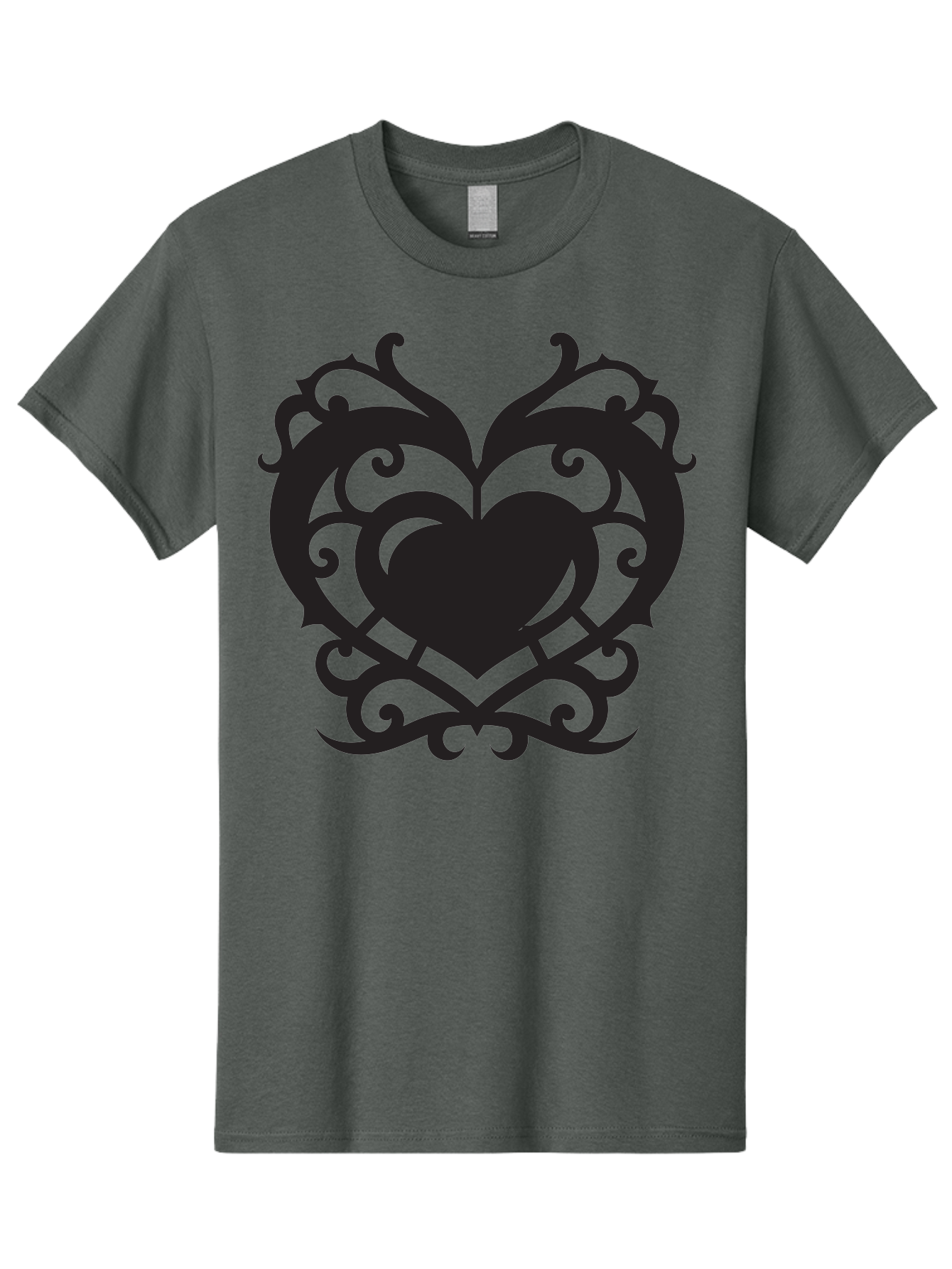Tribal-Heart Men'S Graphic Tee, 100% Cotton, Comfortable Casual Summer Wear, Machine Washable, Heart Symbol, Decorative Heart, Gothic Design, Intricate Patterns, Filigree Art, Symbolic Love, Ornate Details, Heart Shape, Elegant Design, Aab300 5