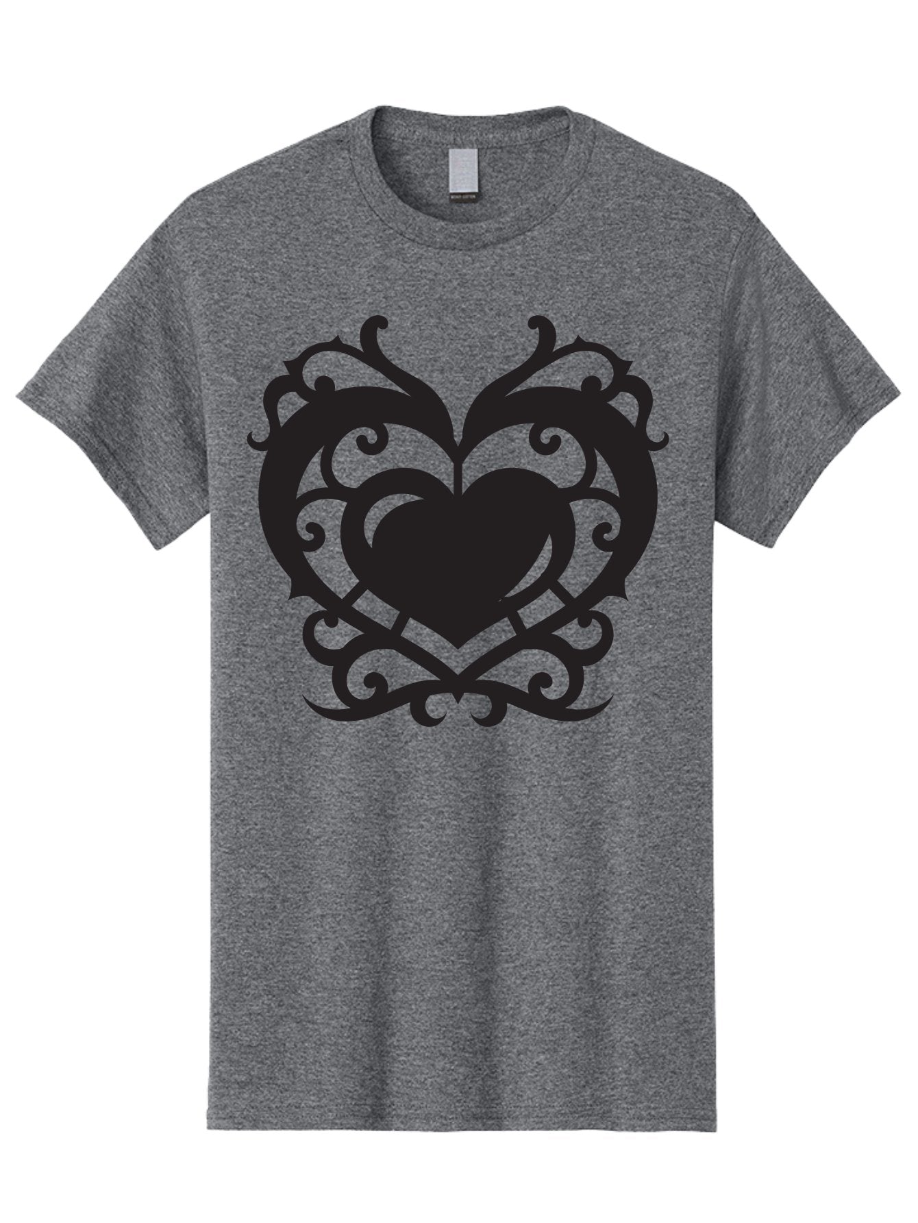 Tribal-Heart Men'S Graphic Tee, 100% Cotton, Comfortable Casual Summer Wear, Machine Washable, Heart Symbol, Decorative Heart, Gothic Design, Intricate Patterns, Filigree Art, Symbolic Love, Ornate Details, Heart Shape, Elegant Design, Aab300 3